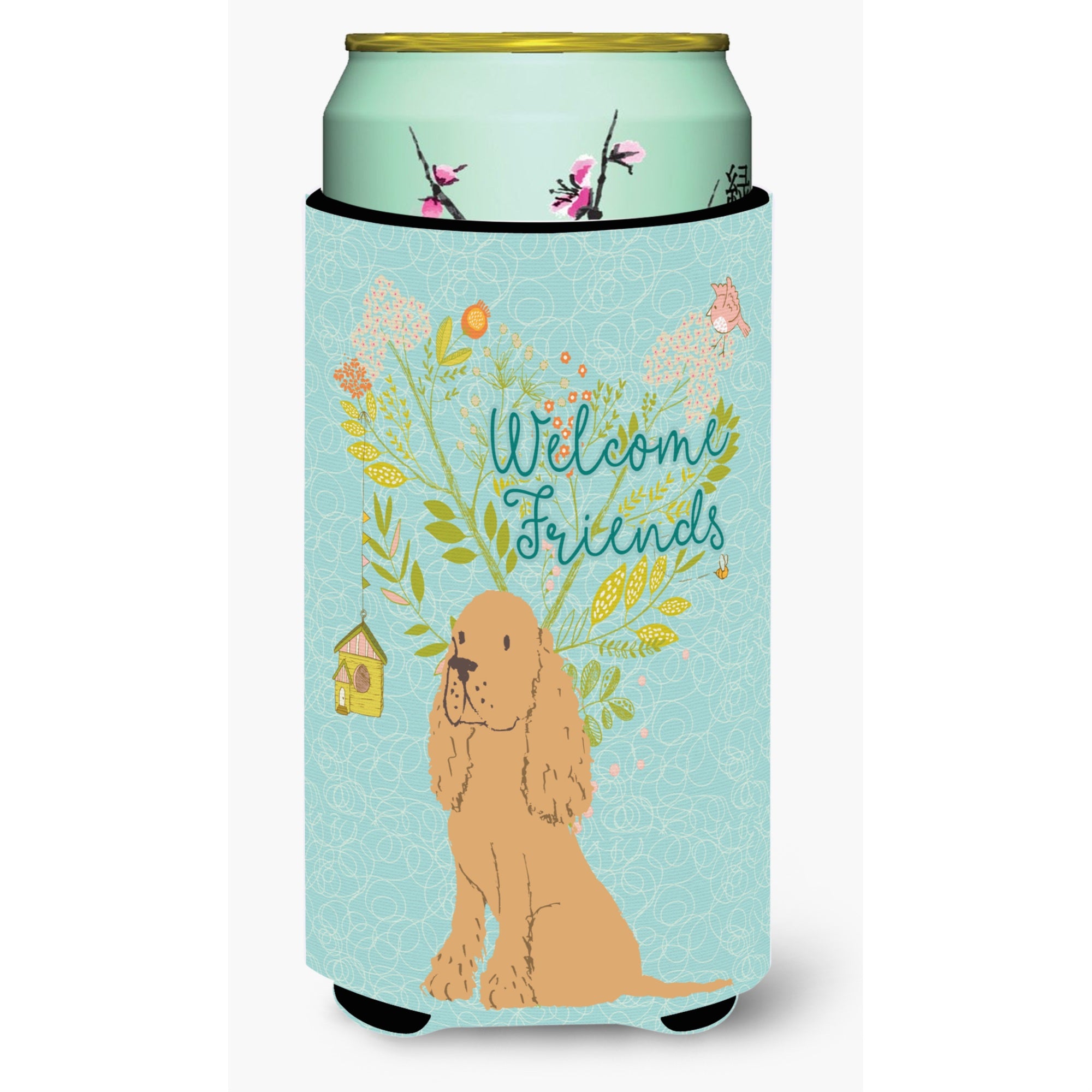 Caroline'S Treasures Welcome Friends Buff Cocker Spaniel Decorative Can Hugger, Tall Boy, Multicolor