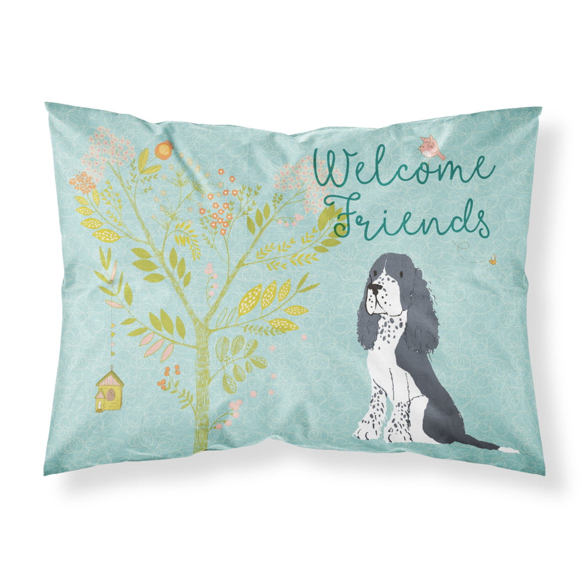 Caroline'S Treasures Welcome Friends Black Springer Spaniel Printed, Polyester Envelope Closure Pillowcase, Standard,