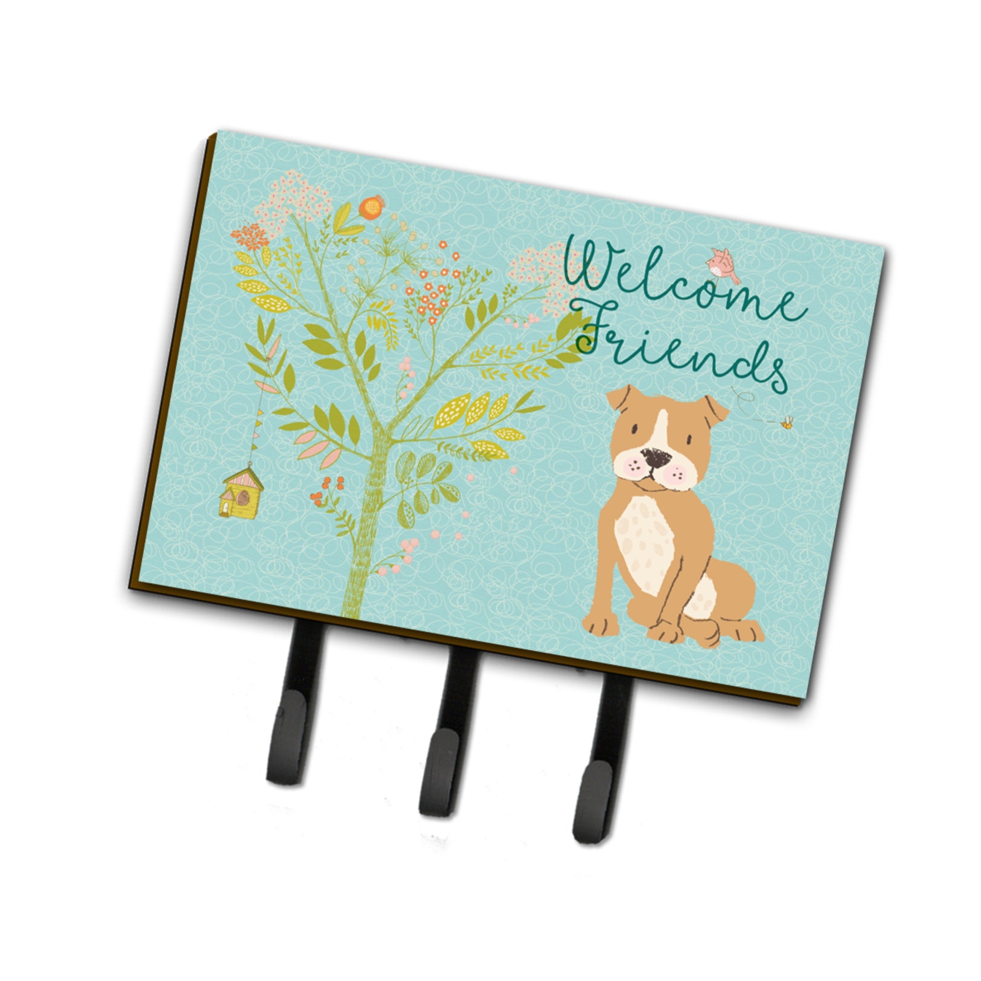 Caroline'S Treasures Welcome Friends Brown Staffie Wall Hook, Triple, Multicolor