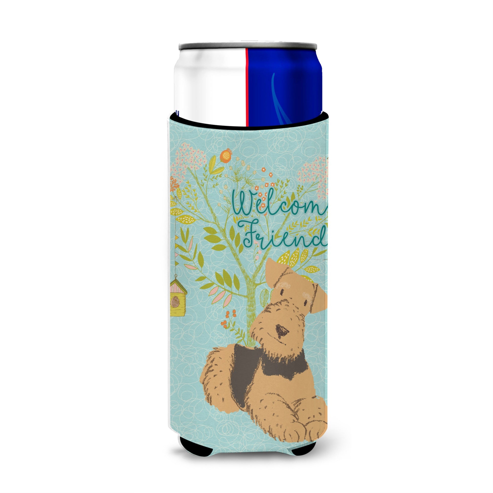 Caroline'S Treasures Welcome Friends Airedale Terrier Decorative Can Hugger, Multicolor