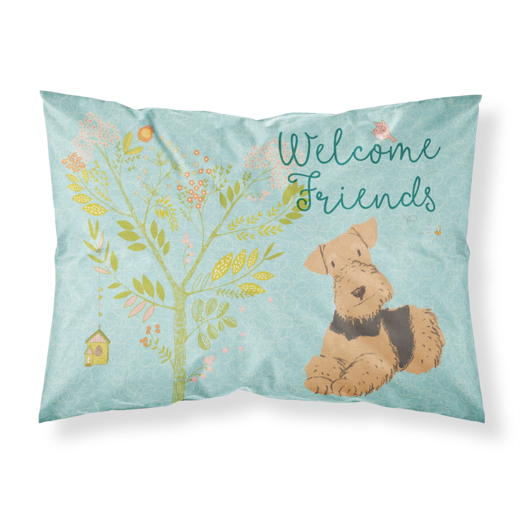 Caroline'S Treasures Welcome Friends Airedale Terrier Printed, Polyester, 250 Thread Count, Envelope Closure Pillowcase, Stand