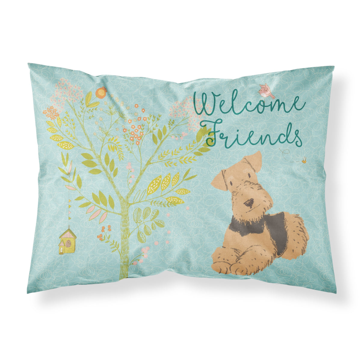 Caroline'S Treasures Welcome Friends Airedale Terrier Printed, Polyester, 250 Thread Count, Envelope Closure Pillowcase, Stand
