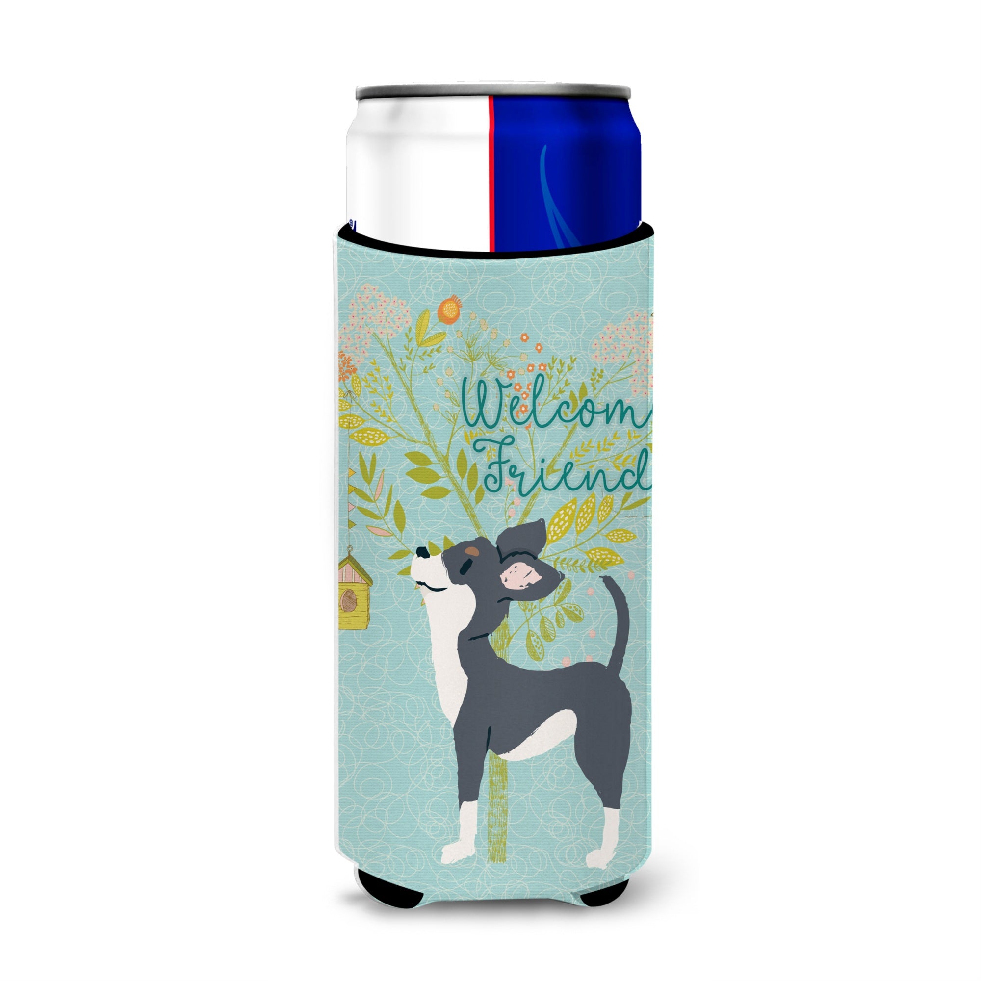 Caroline'S Treasures Welcome Friends Black White Chihuahua Decorative Can Hugger, Multicolor