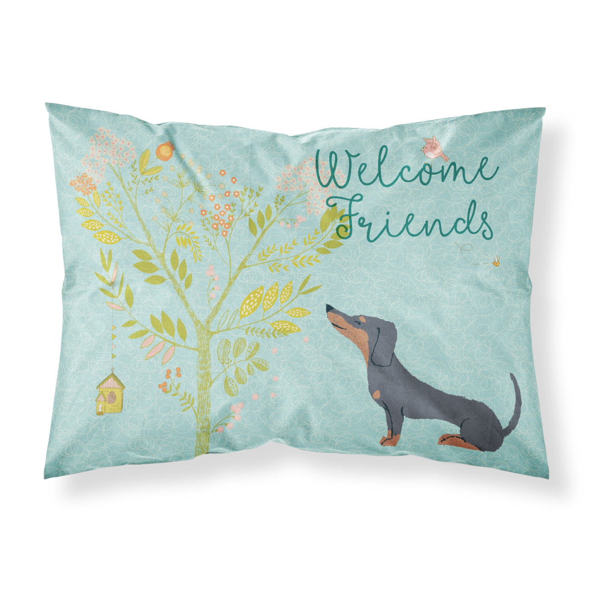 Caroline'S Treasures Welcome Friends Black Tan Dachshund Printed, Polyester Envelope Closure Pillowcase, Standard, Mul