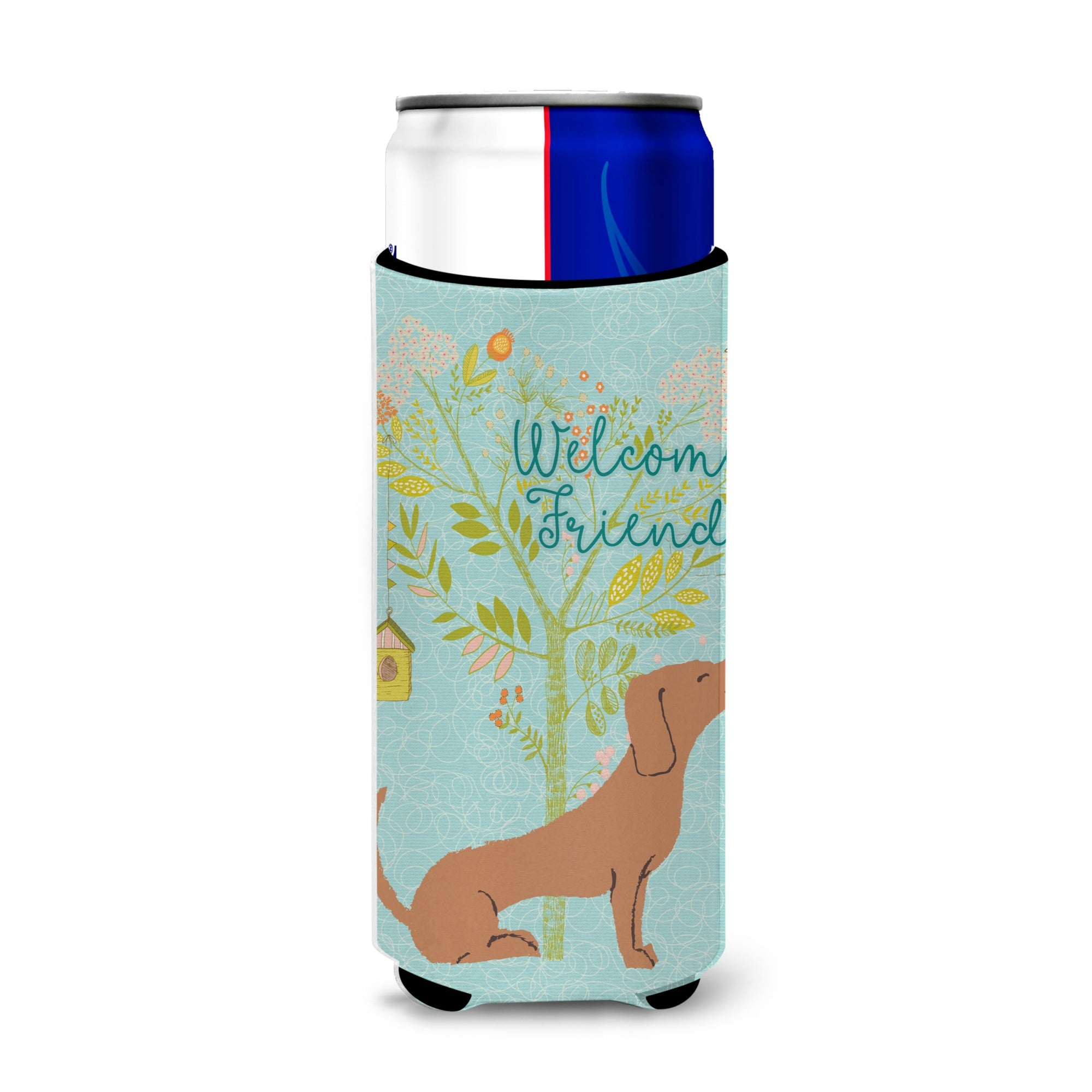 Caroline'S Treasures Welcome Friends Red Dachshund Decorative Can Hugger, Multicolor