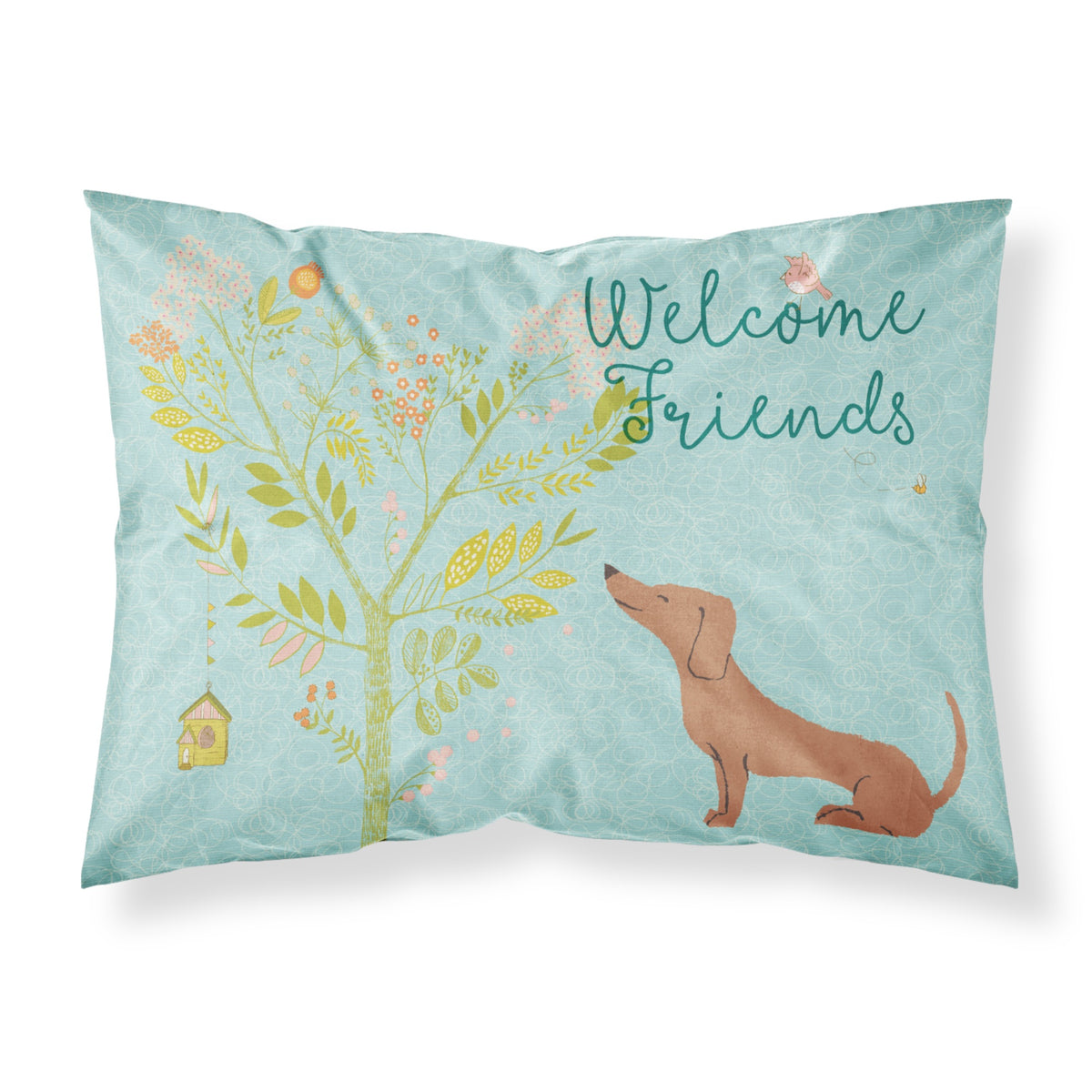 Caroline'S Treasures Welcome Friends Red Dachshund Printed, Polyester, 250 Thread Count, Envelope Closure Pillowcase, Standard