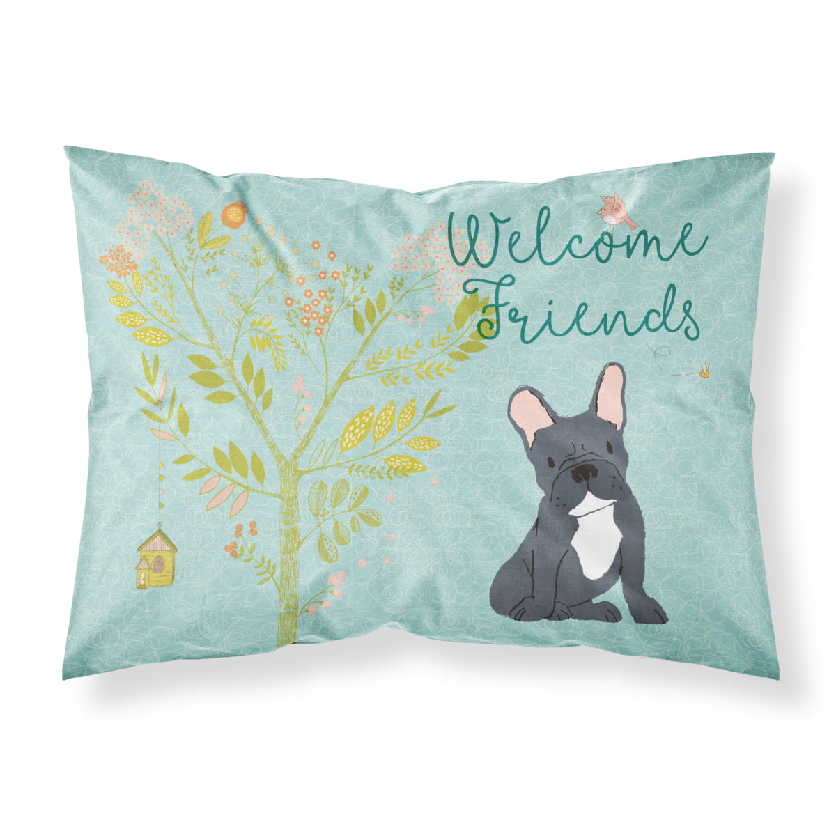Caroline'S Treasures Welcome Friends Black French Bulldog Printed, Polyester, 250 Thread Count, Envelope Closure Pillowcase, S