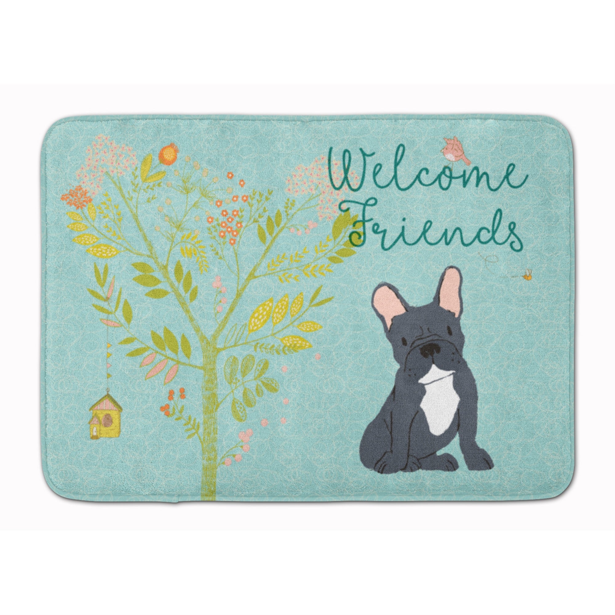 Caroline'S Treasures Welcome Friends Black French Bulldog Floor Mat, 19Hx27W, Multicolor