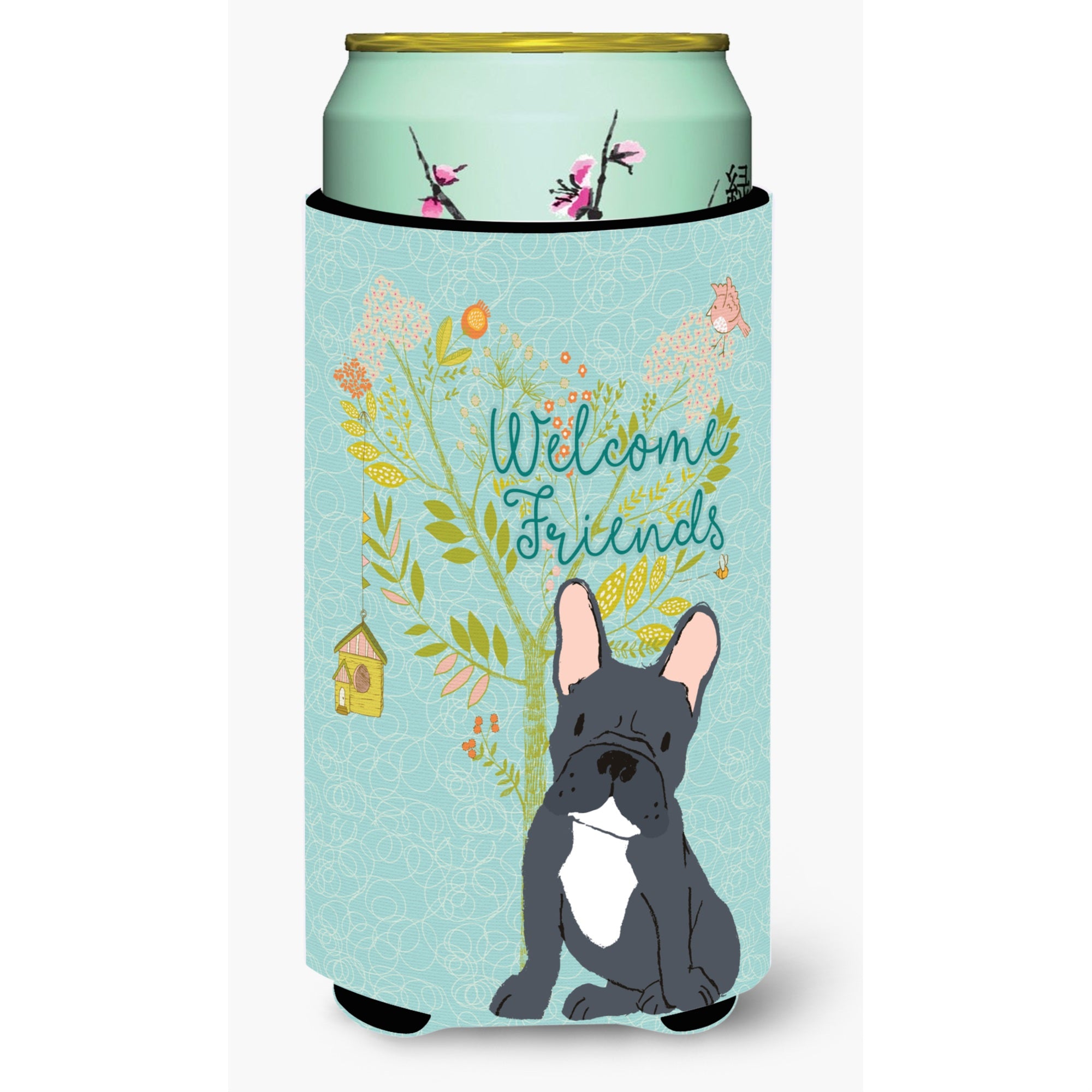 Caroline'S Treasures Welcome Friends Black French Bulldog Decorative Can Hugger, Tall Boy, Multicolor