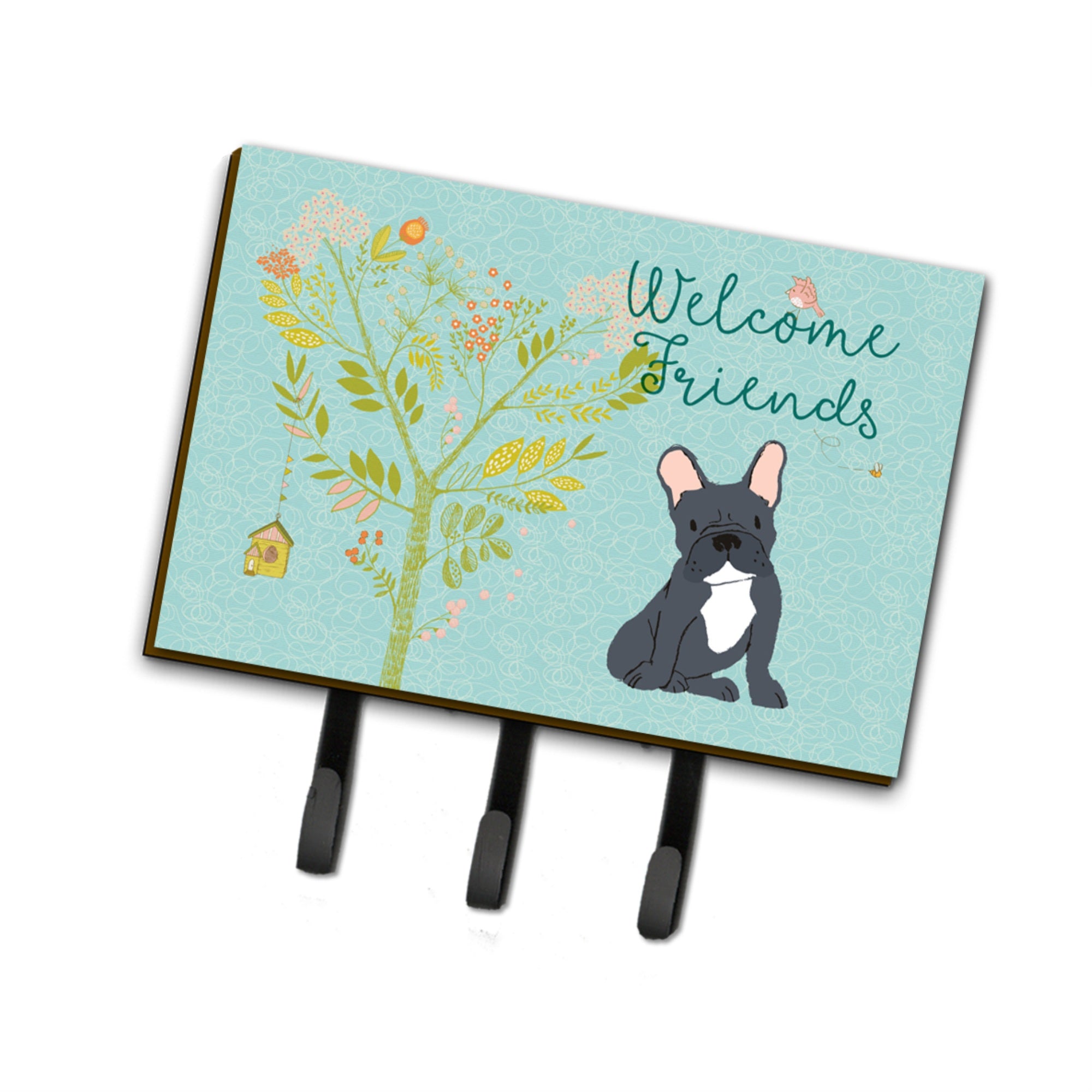 Caroline'S Treasures Welcome Friends Black French Bulldog Wall Hook, Triple