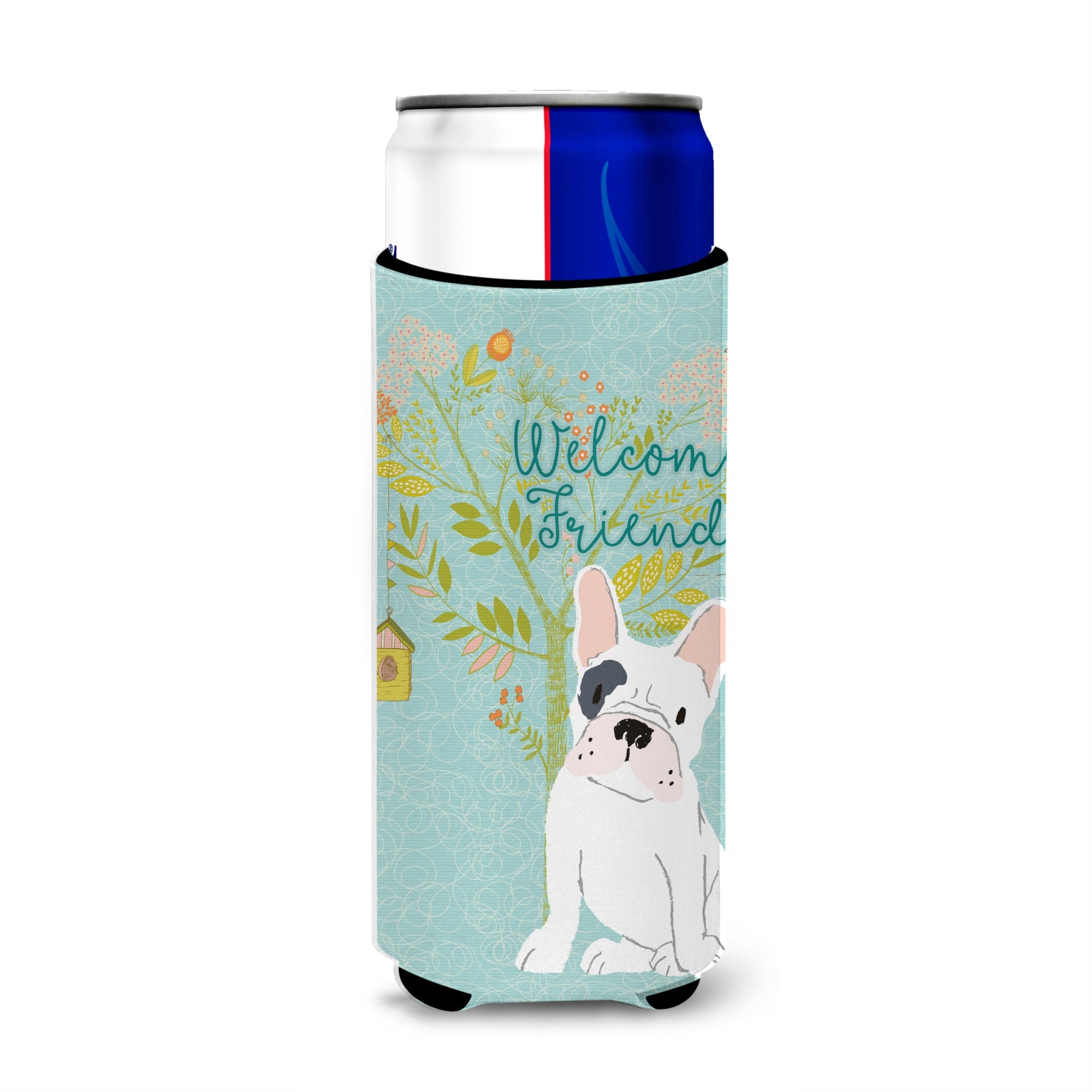 Caroline'S Treasures Welcome Friends Piebald French Bulldog Decorative Can Hugger, Multicolor