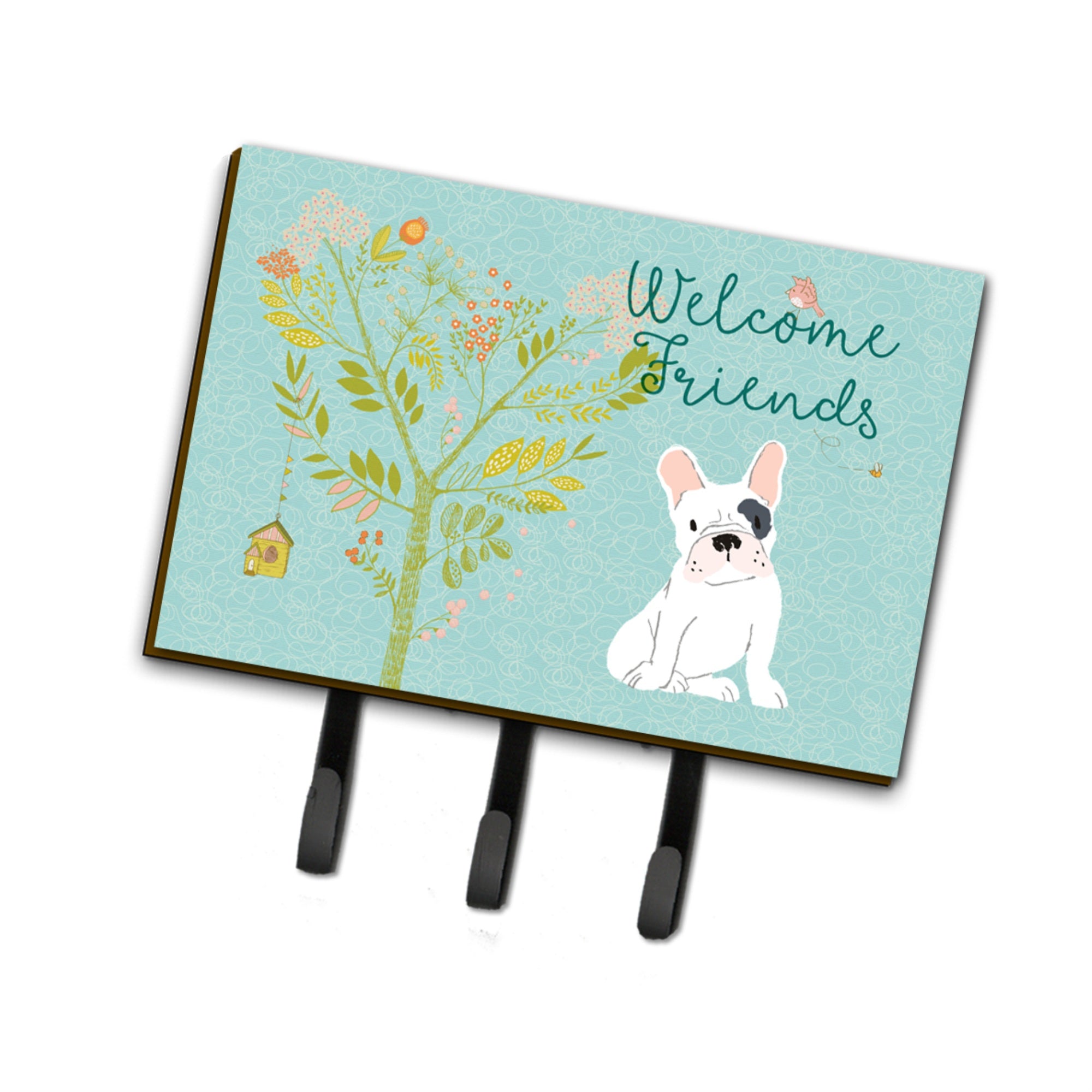 Caroline'S Treasures Welcome Friends Piebald French Bulldog Wall Hook, Triple, Multicolor