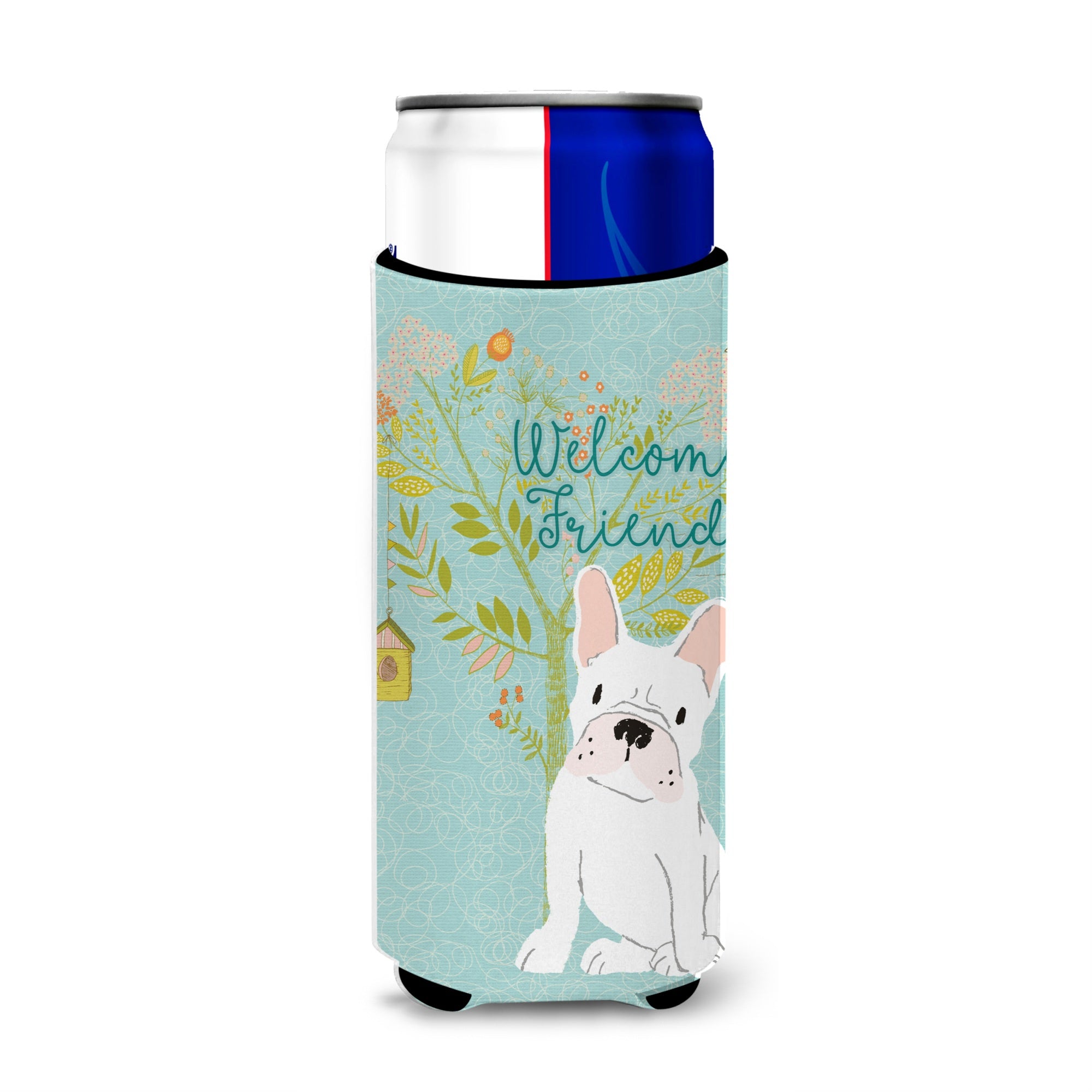 Caroline'S Treasures Welcome Friends White French Bulldog Decorative Can Hugger, Multicolor