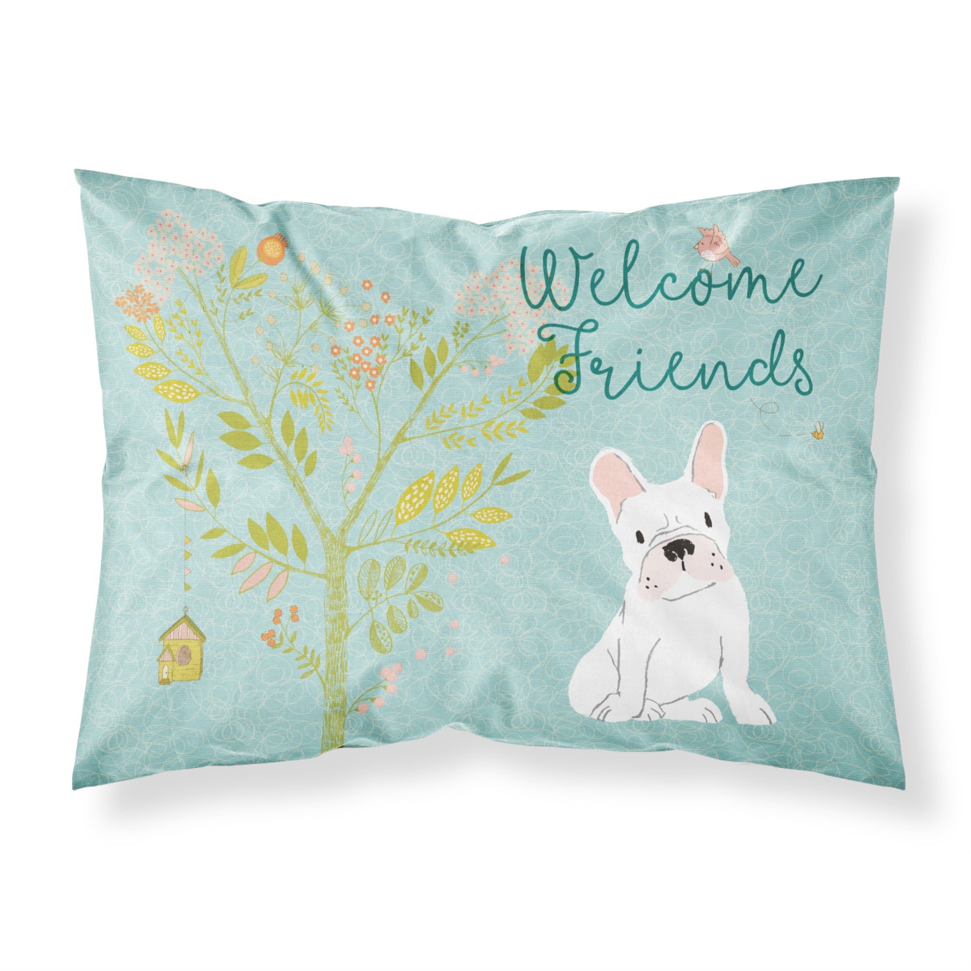 Caroline'S Treasures Welcome Friends White French Bulldog Printed, Polyester, 250 Thread Count, Envelope Closure Pillowcase, S