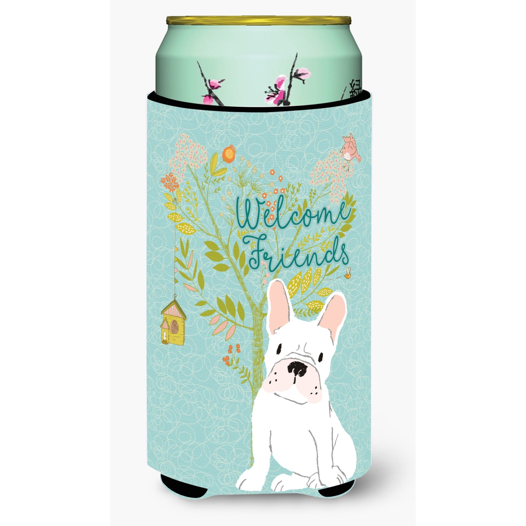 Caroline'S Treasures Welcome Friends White French Bulldog Decorative Can Hugger, Tall Boy, Multicolor