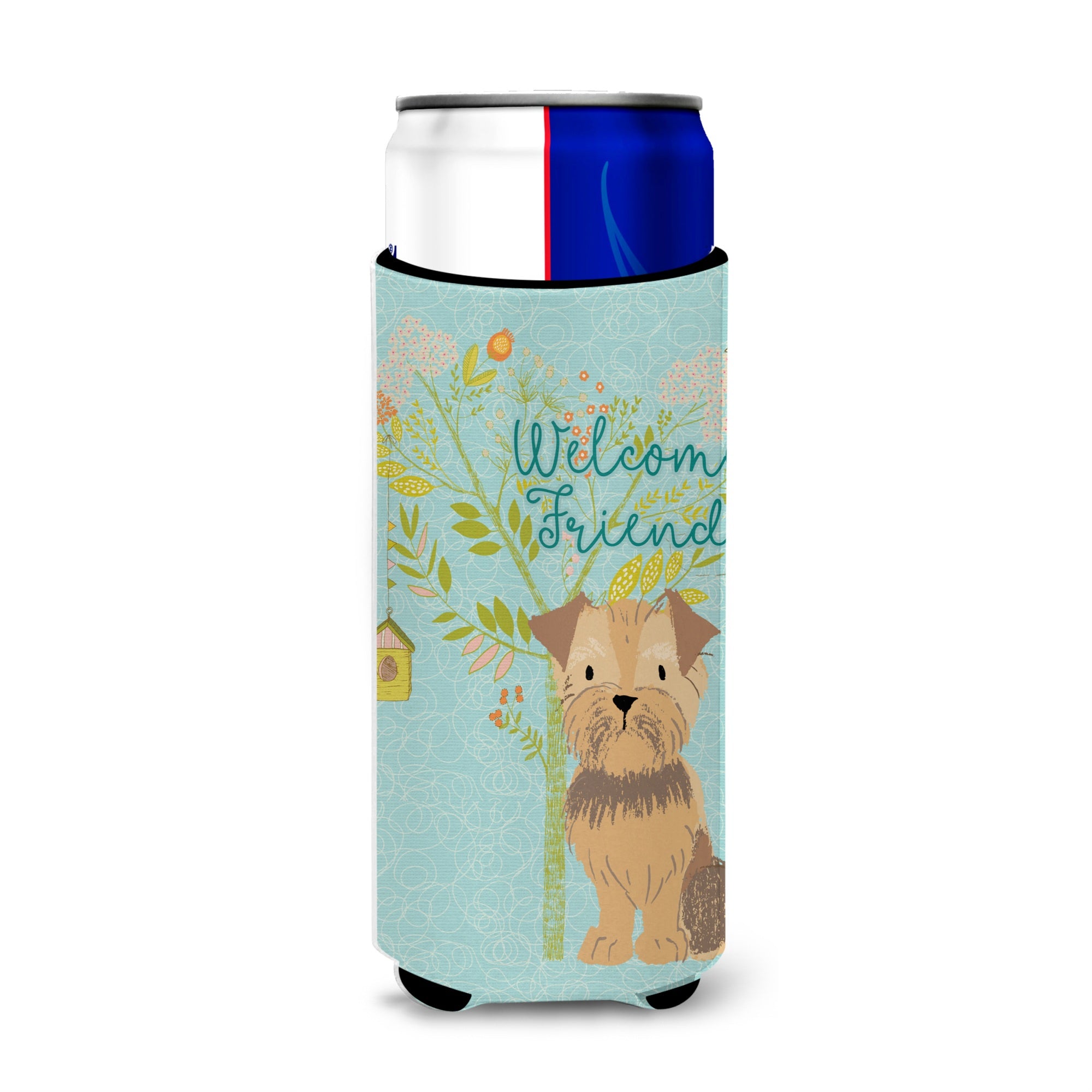 Caroline'S Treasures Welcome Friends Yorkie Natural Ears Decorative Can Hugger, Multicolor