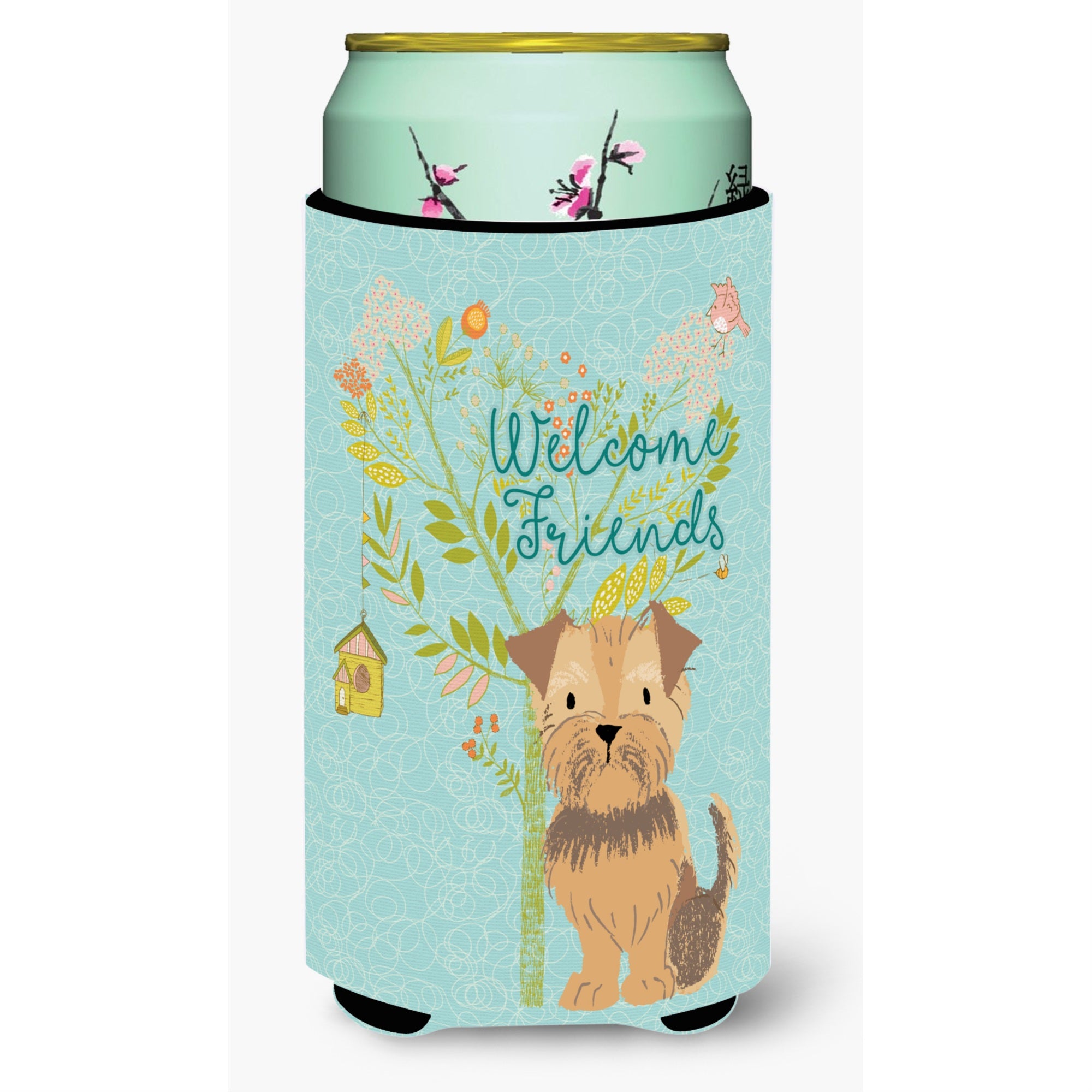 Caroline'S Treasures Welcome Friends Yorkie Natural Ears Decorative Can Hugger, Tall Boy, Multicolor