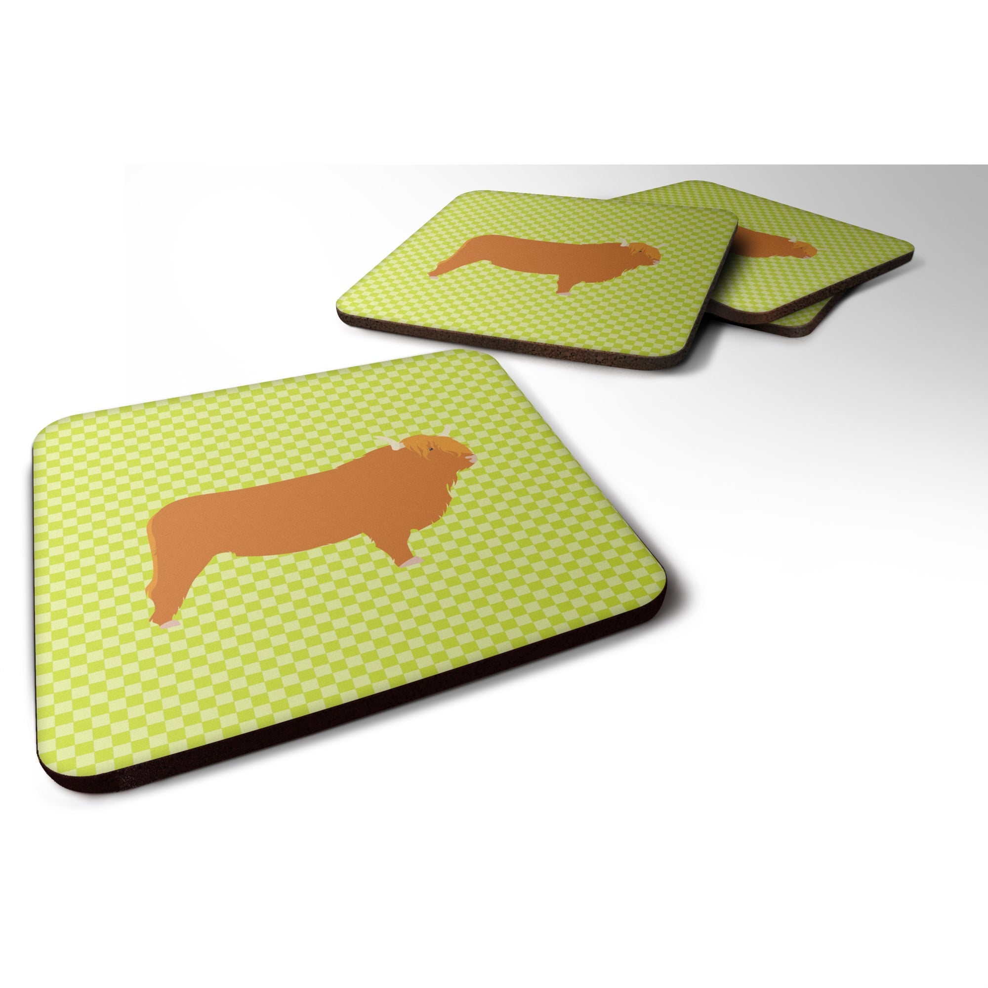 Caroline'S Treasures Highland Cow Green Decorative Coasters, 3.5, Multicolor