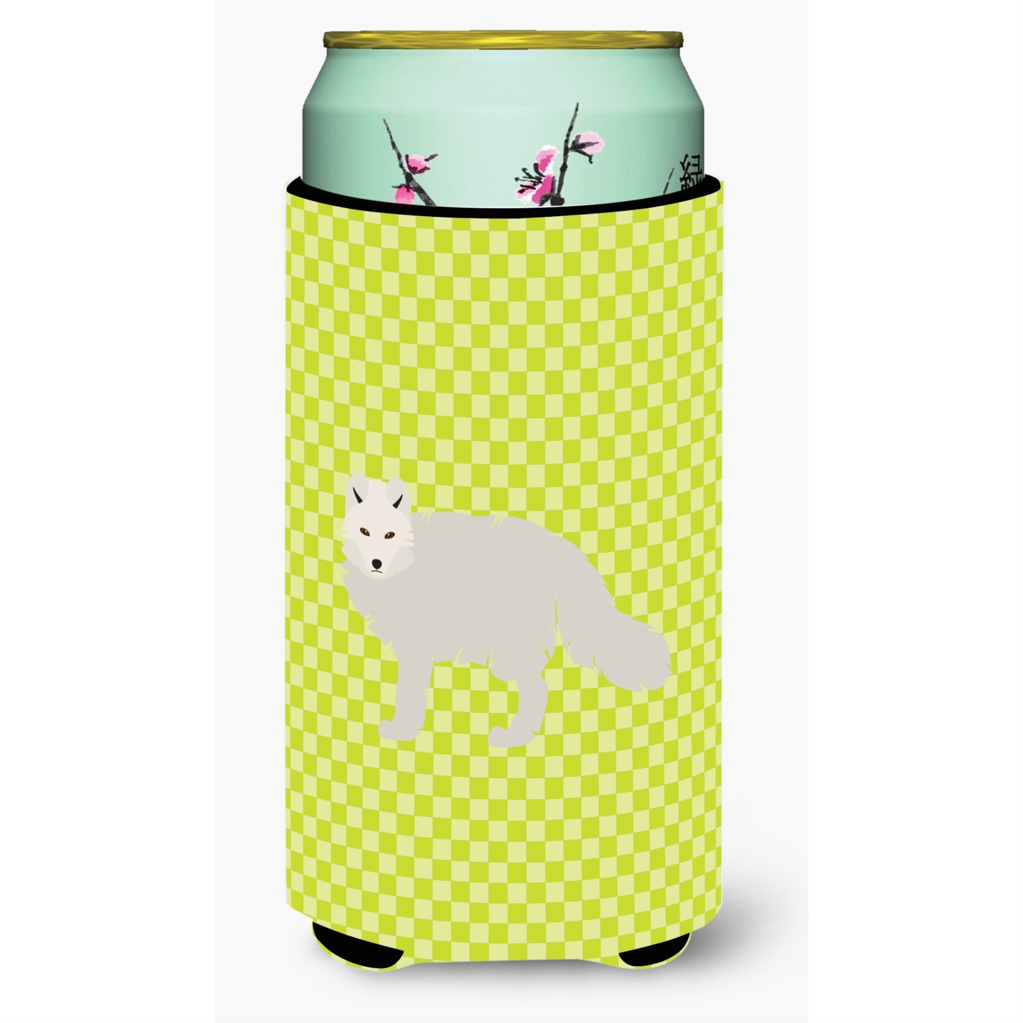 Caroline'S Treasures White Arctic Fox Green Decorative Can Hugger, Tall Boy, Multicolor