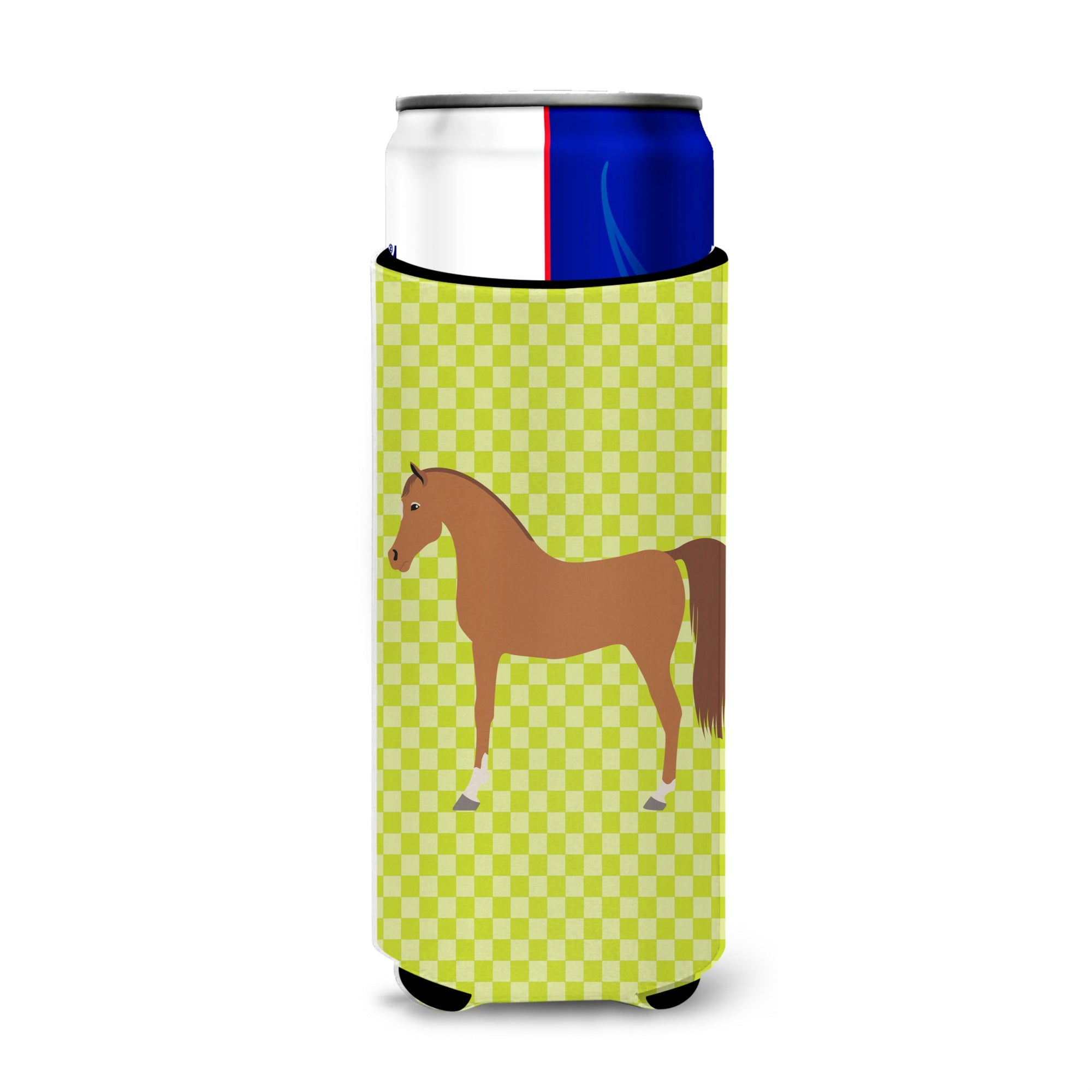 Caroline'S Treasures Arabian Horse Green Decorative Can Hugger, Slim, Multicolor