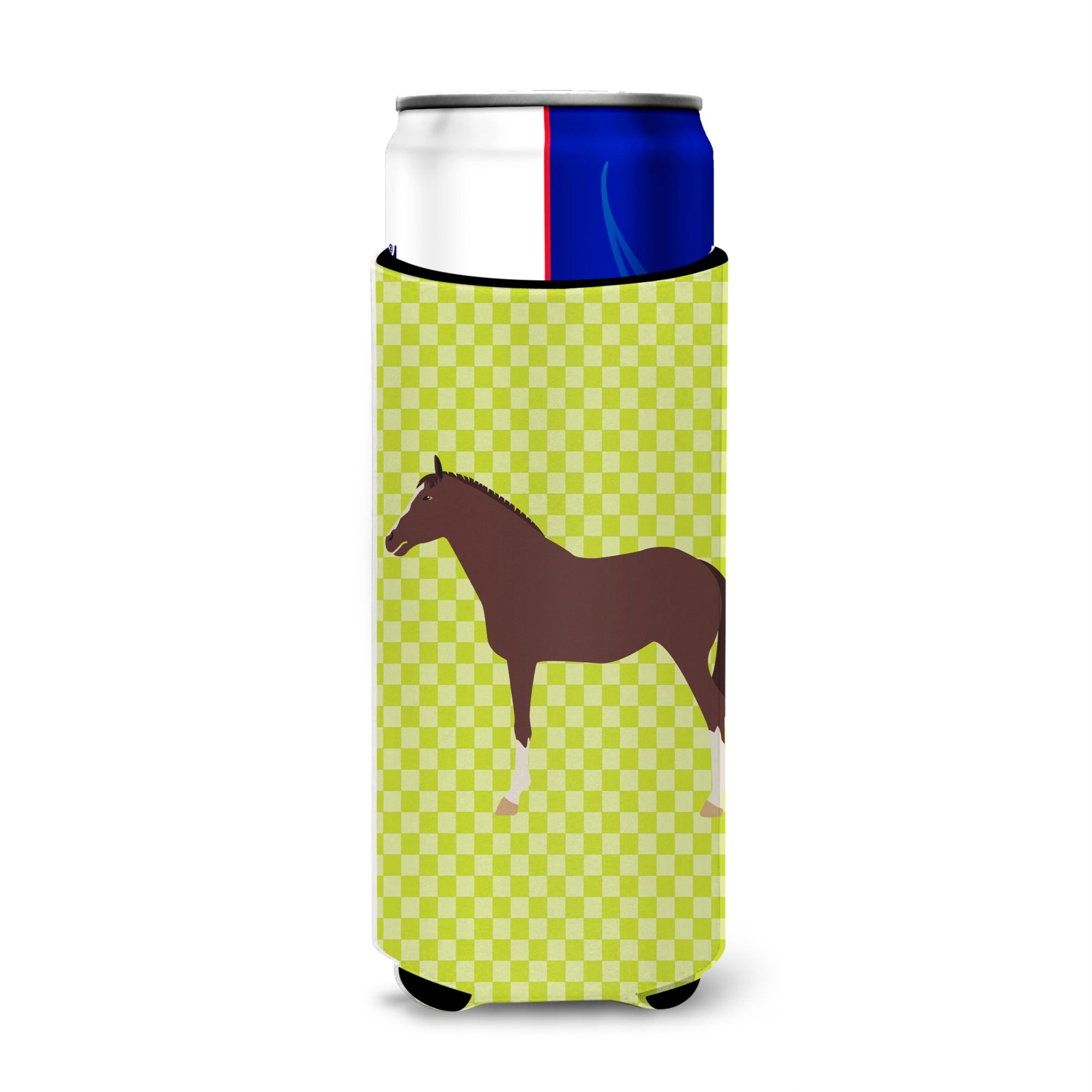 Caroline'S Treasures English Thoroughbred Horse Green Decorative Can Hugger, Slim, Multicolor
