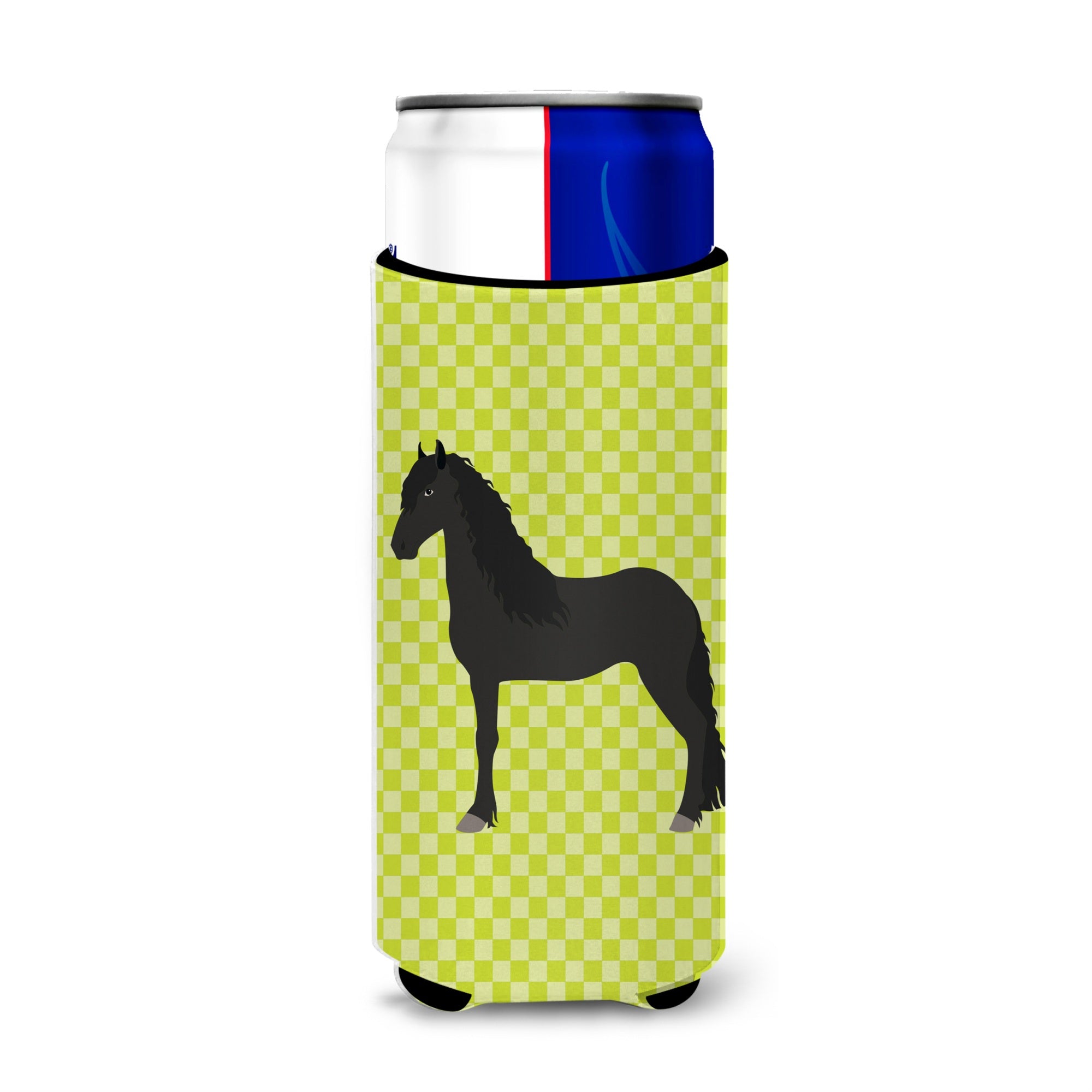 Caroline'S Treasures Friesian Horse Green Decorative Can Hugger, Slim, Multicolor