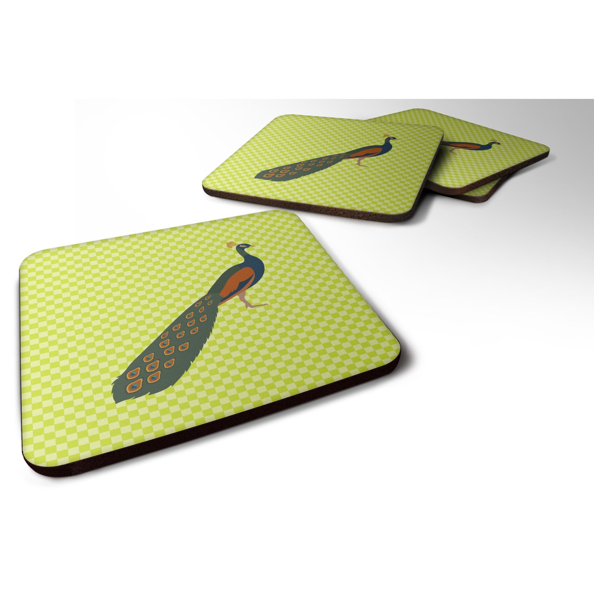 Caroline'S Treasures Indian Peacock Peafowl Green Decorative Coasters, 3.5, Multicolor