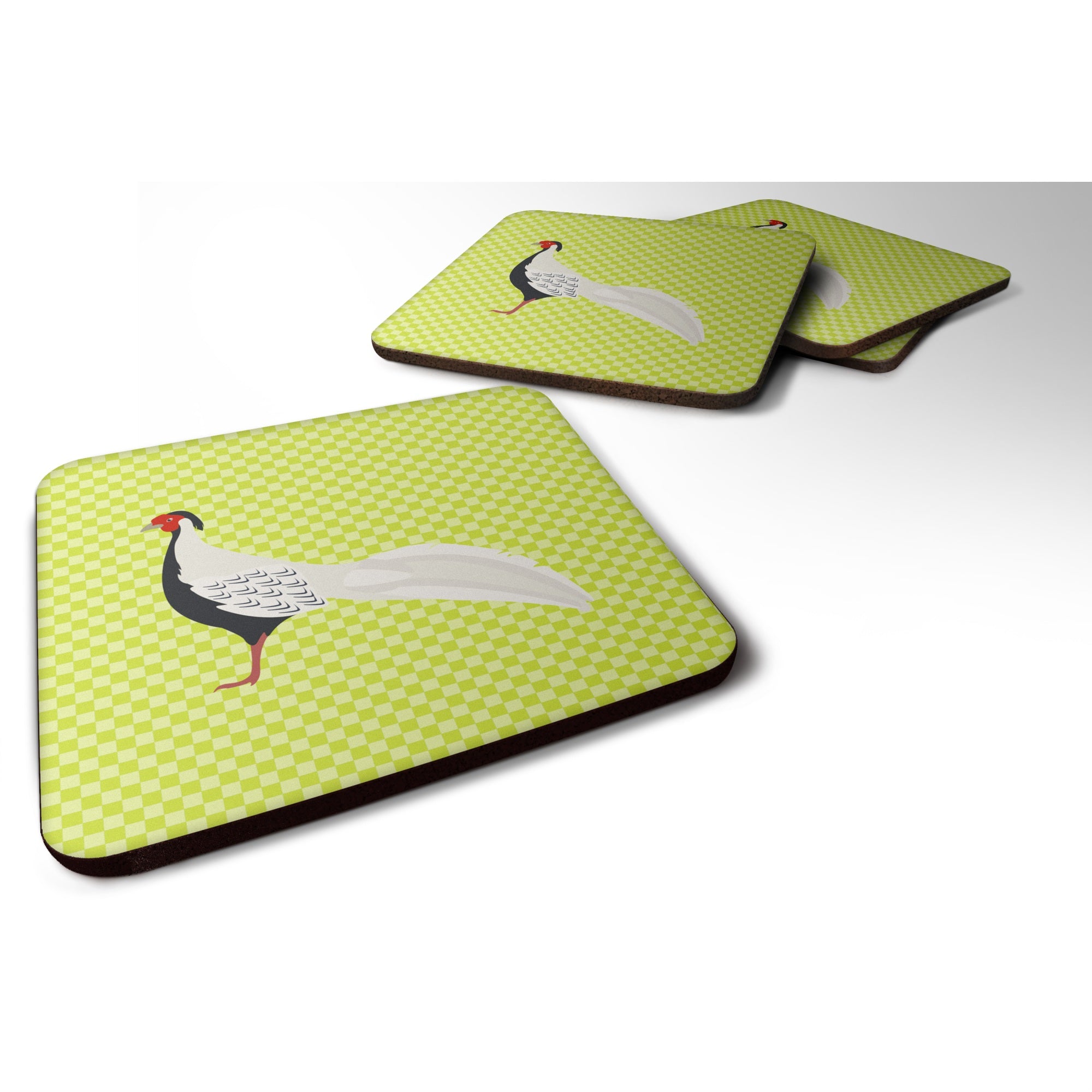 Caroline'S Treasures Silver Pheasant Green Decorative Coasters, 3.5, Multicolor