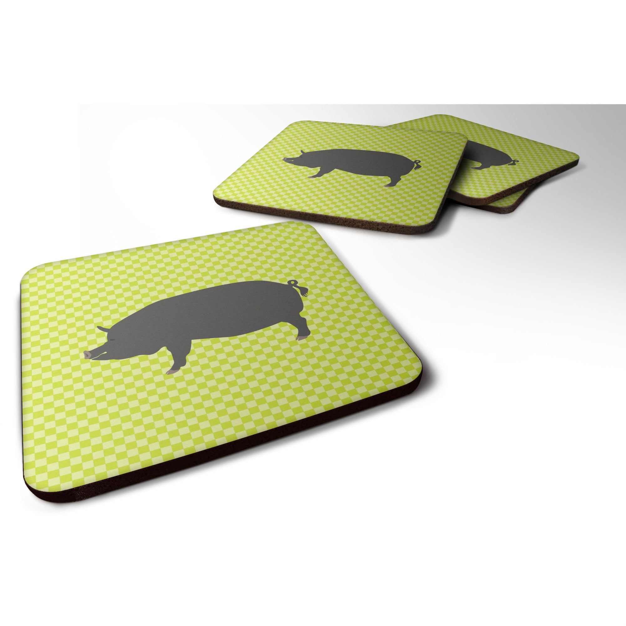 Caroline'S Treasures Berkshire Pig Green Decorative Coasters, 3.5, Multicolor