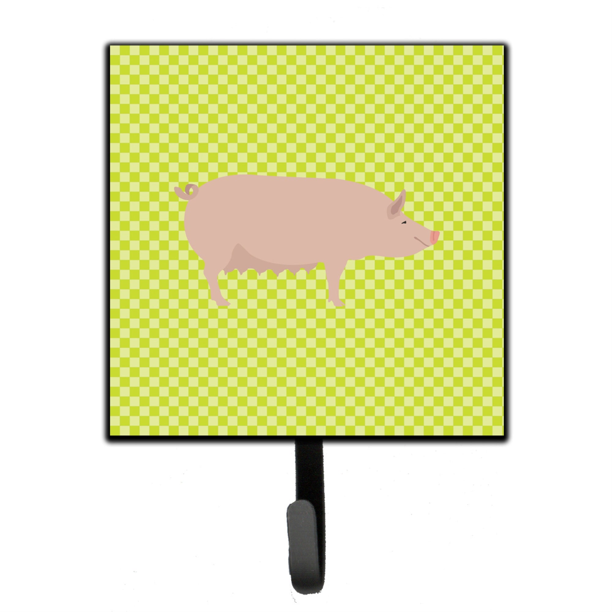 Caroline'S Treasures English Large White Pig Green Wall Hook, Small, Multicolor