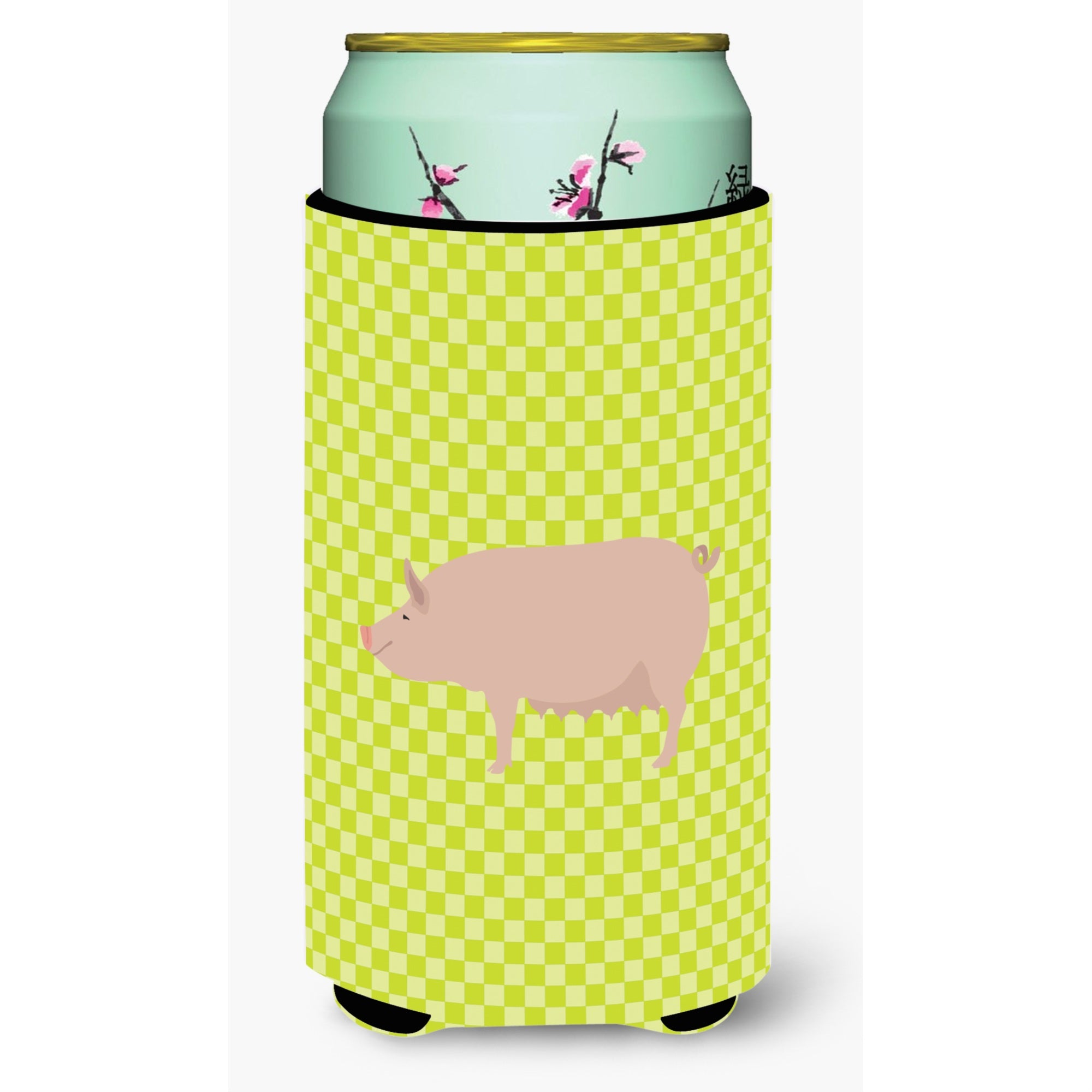 Caroline'S Treasures English Large White Pig Green Decorative Can Hugger, Tall Boy, Multicolor