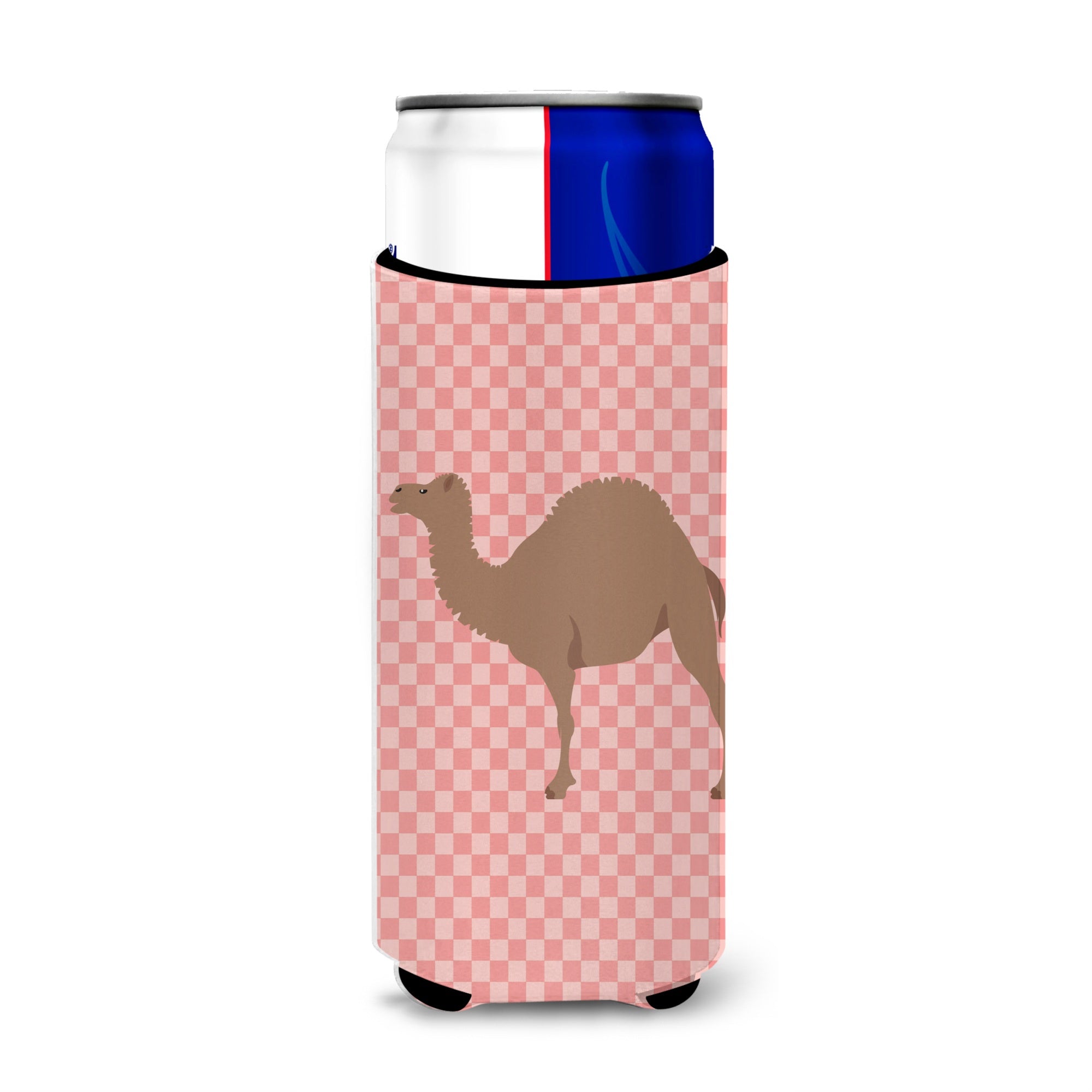 Caroline'S Treasures F1 Hybrid Camel Pink Check Decorative Can Hugger, Slim, Multicolor