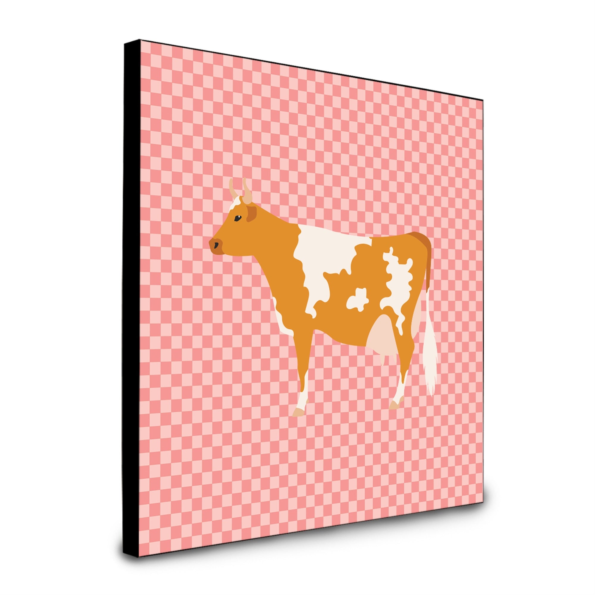 Caroline'S Treasures Guernsey Cow Pink Check Artwork Panel Wall-Decor, Multicolor