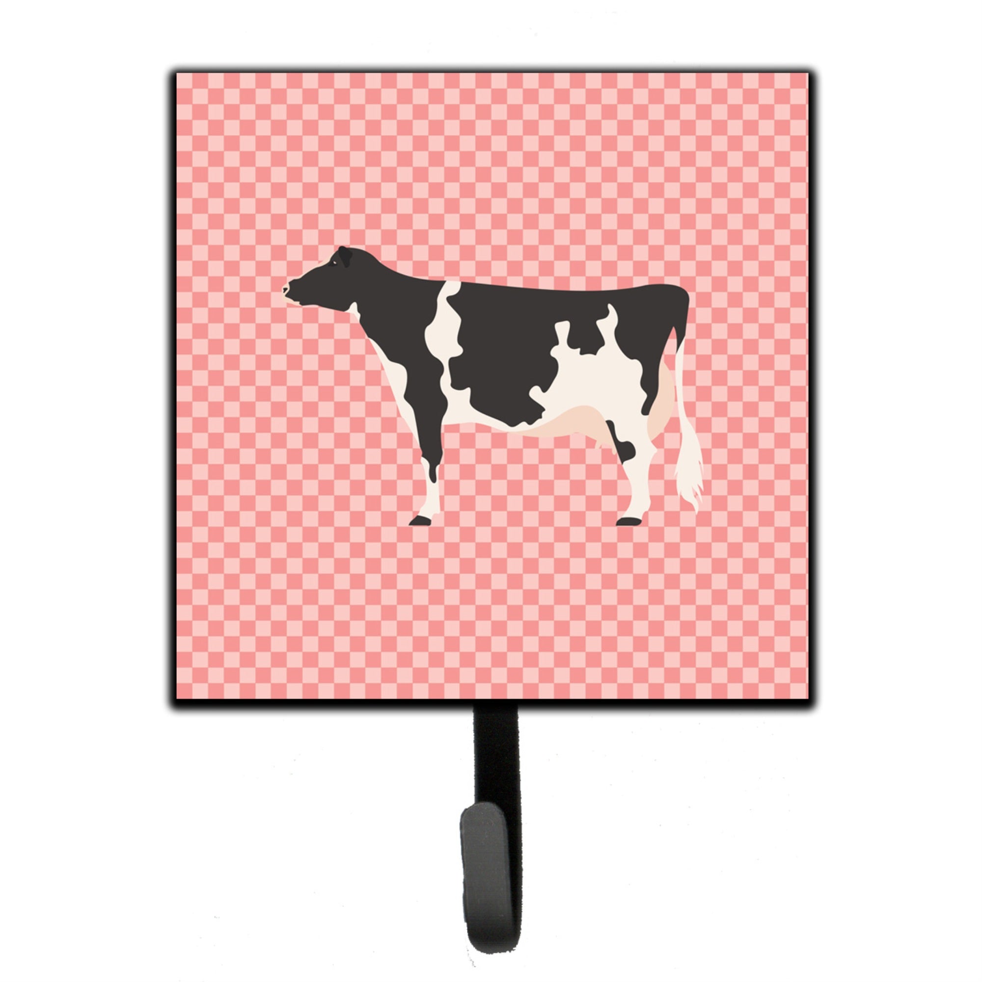 Caroline'S Treasures Holstein Cow Pink Check Wall Hook, Small, Multicolor