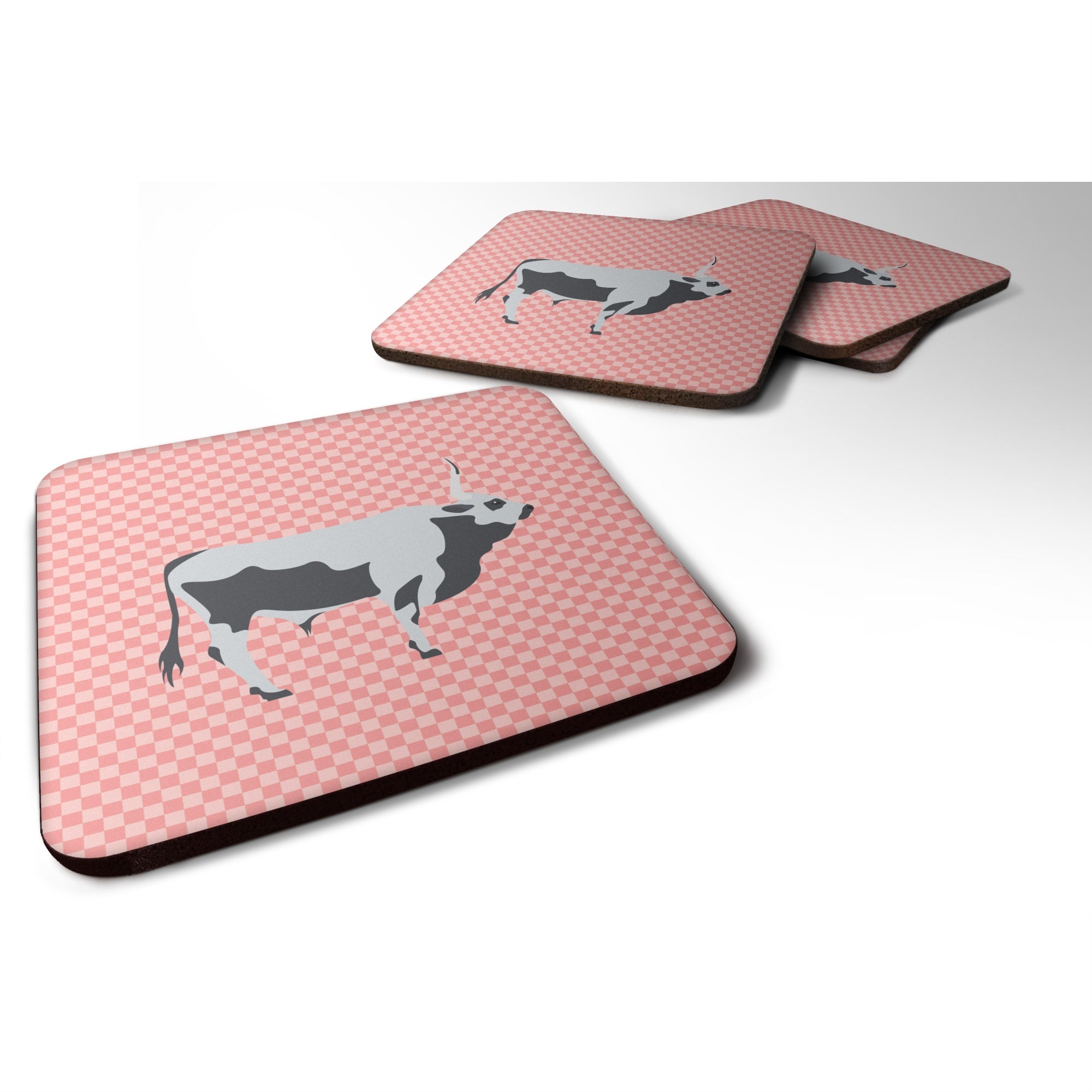 Caroline'S Treasures Hungarian Grey Steppe Cow Pink Check Decorative Coasters, 3.5, Multicolor