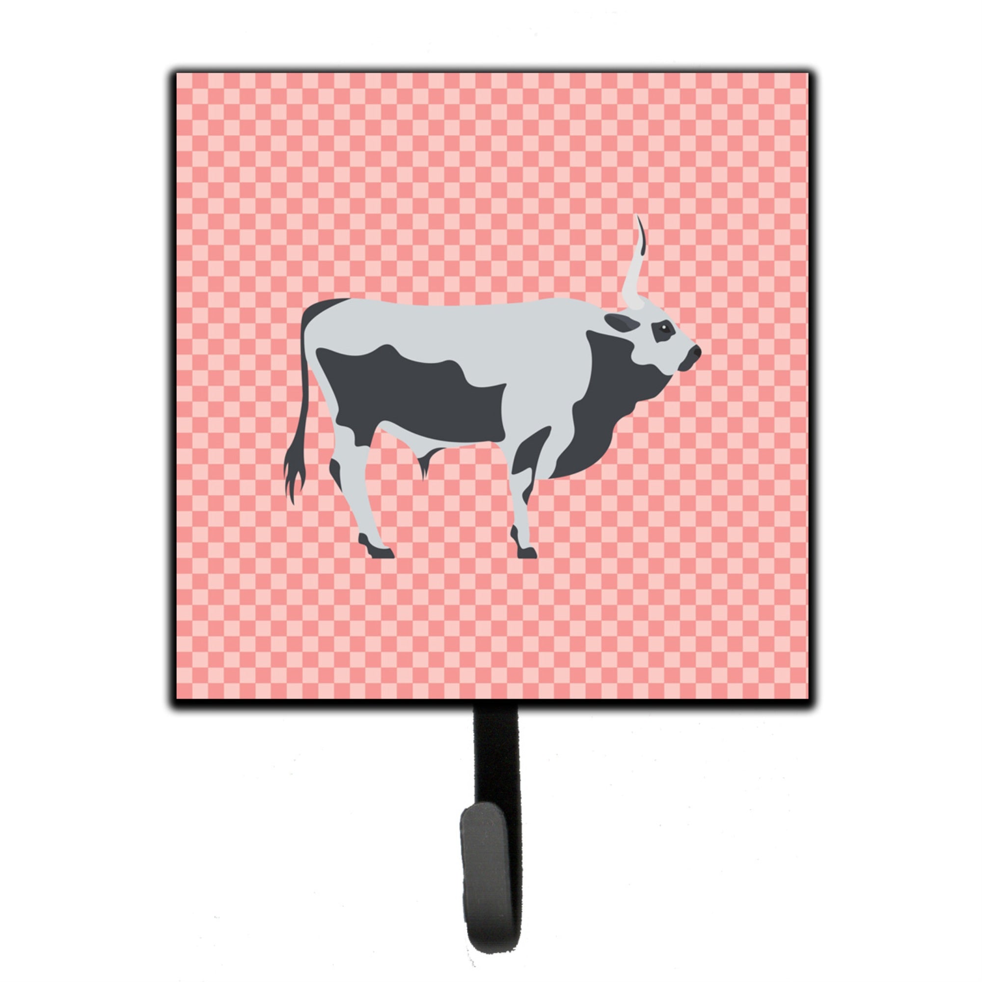 Caroline'S Treasures Hungarian Grey Steppe Cow Pink Check Wall Hook, Small, Multicolor