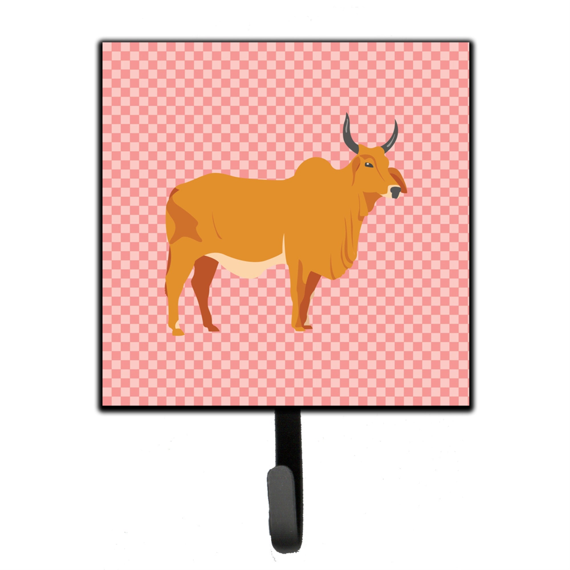 Caroline'S Treasures Zebu Indicine Cow Pink Check Wall Hook, Small, Multicolor