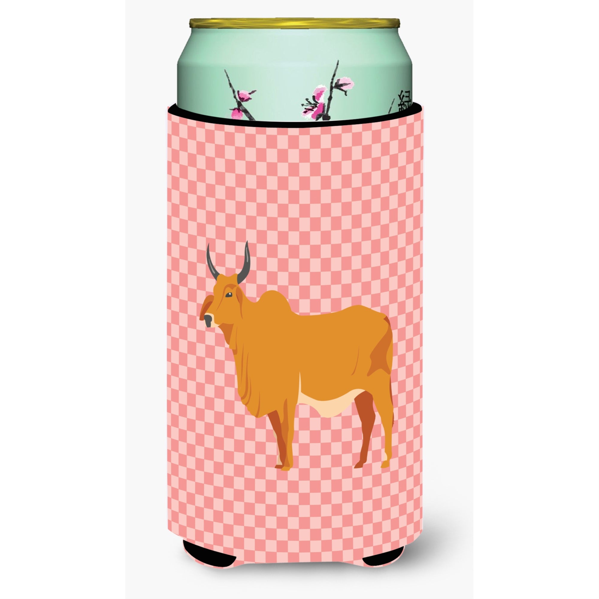 Caroline'S Treasures Zebu Indicine Cow Pink Check Decorative Can Hugger, Tall Boy, Multicolor