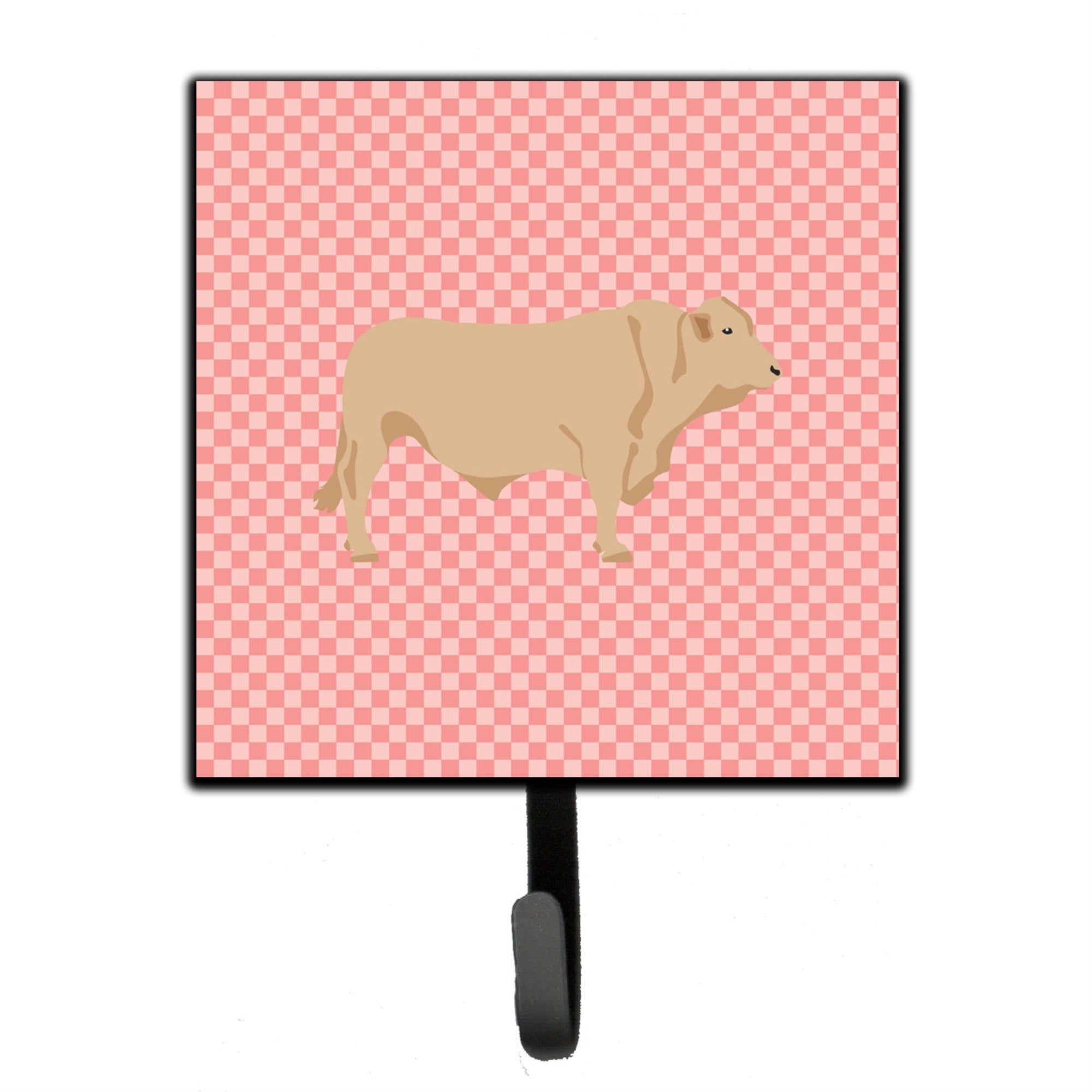 Caroline'S Treasures Charolais Cow Pink Check Wall Hook, Small, Multicolor