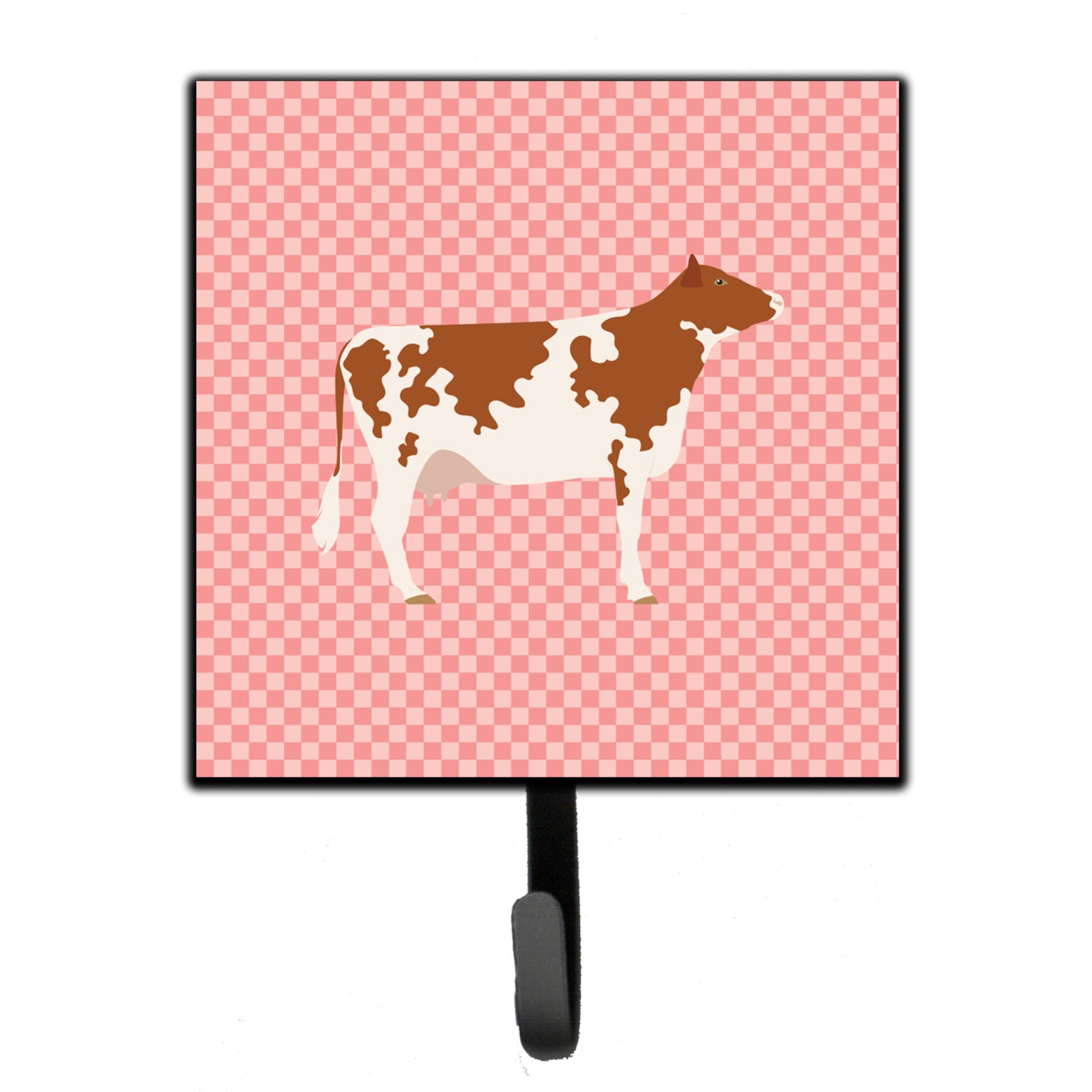Caroline'S Treasures Ayrshire Cow Pink Check Wall Hook, Small, Multicolor