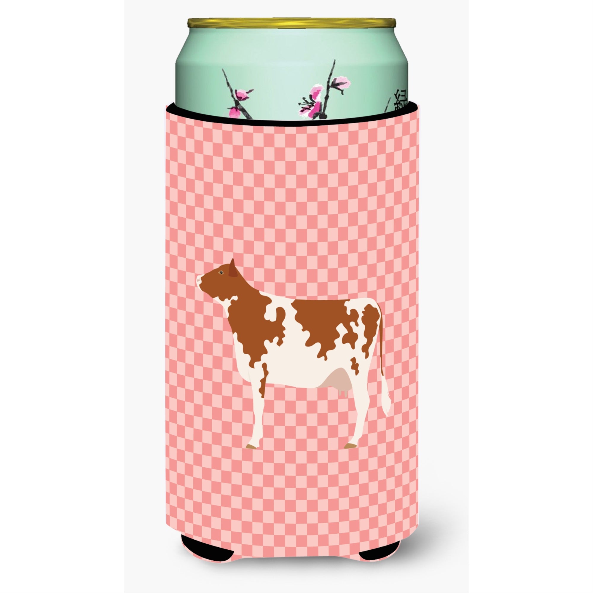 Caroline'S Treasures Ayrshire Cow Pink Check Decorative Can Hugger, Tall Boy, Multicolor