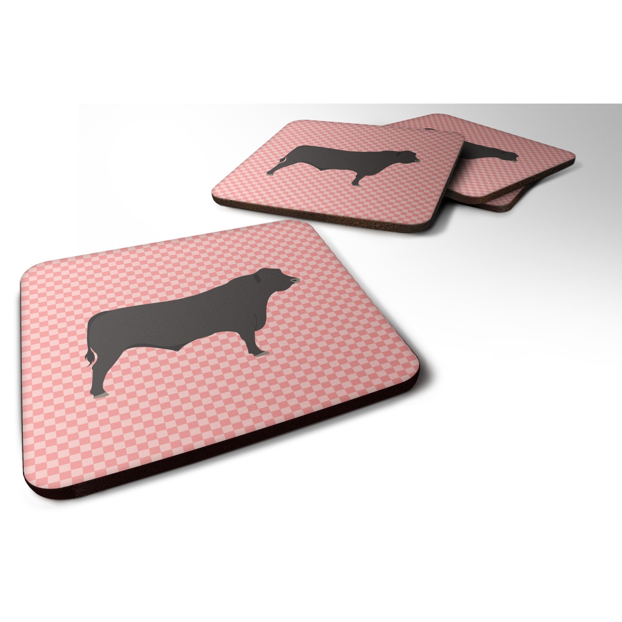Caroline'S Treasures Black Angus Cow Pink Check Decorative Coasters, 3.5, Multicolor