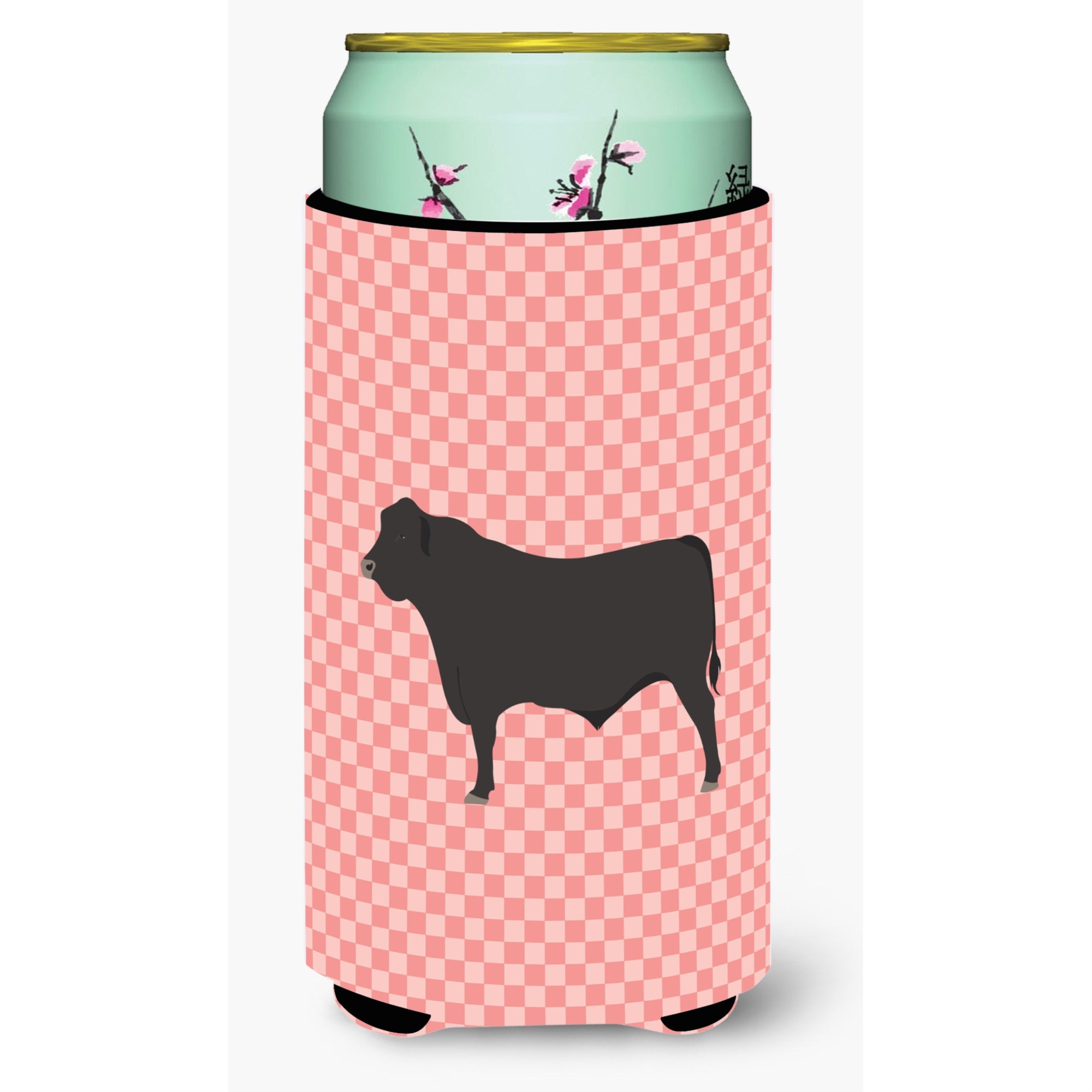 Caroline'S Treasures Black Angus Cow Pink Check Decorative Can Hugger, Tall Boy, Multicolor