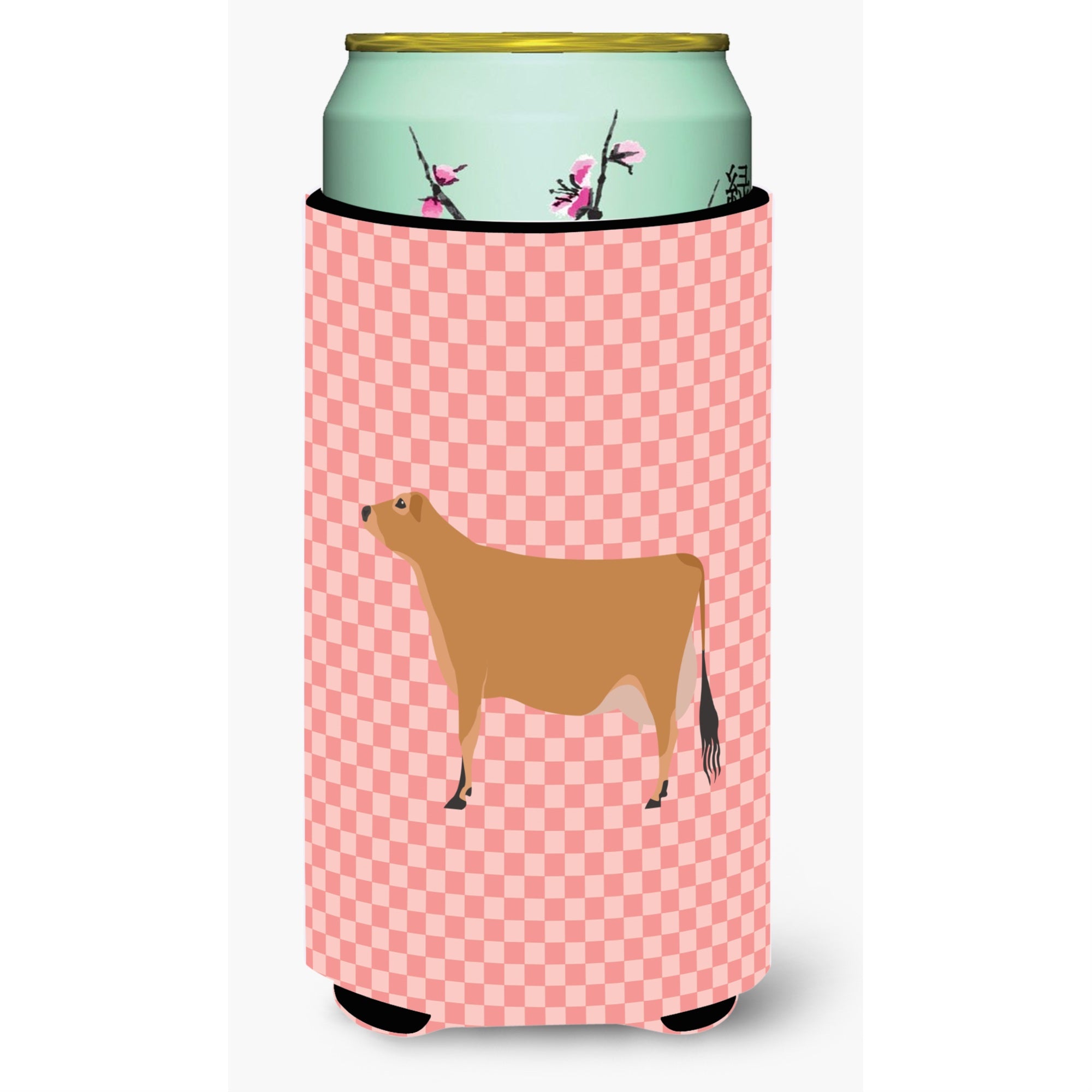 Caroline'S Treasures Jersey Cow Pink Check Decorative Can Hugger, Tall Boy, Multicolor