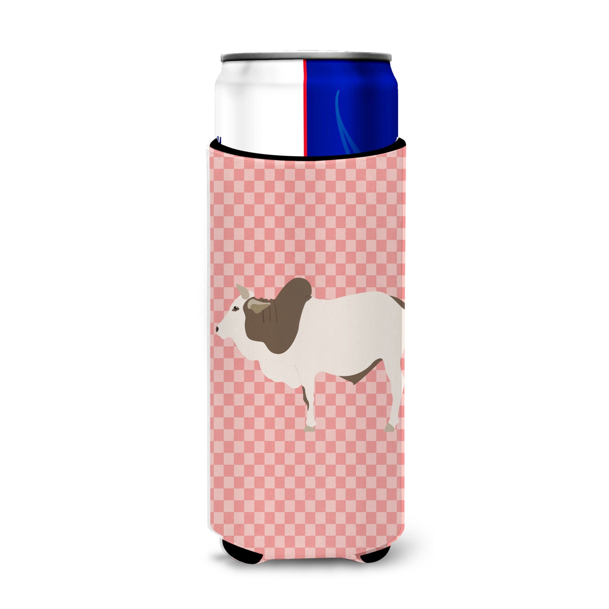 Caroline'S Treasures Malvi Cow Pink Check Decorative Can Hugger, Slim, Multicolor