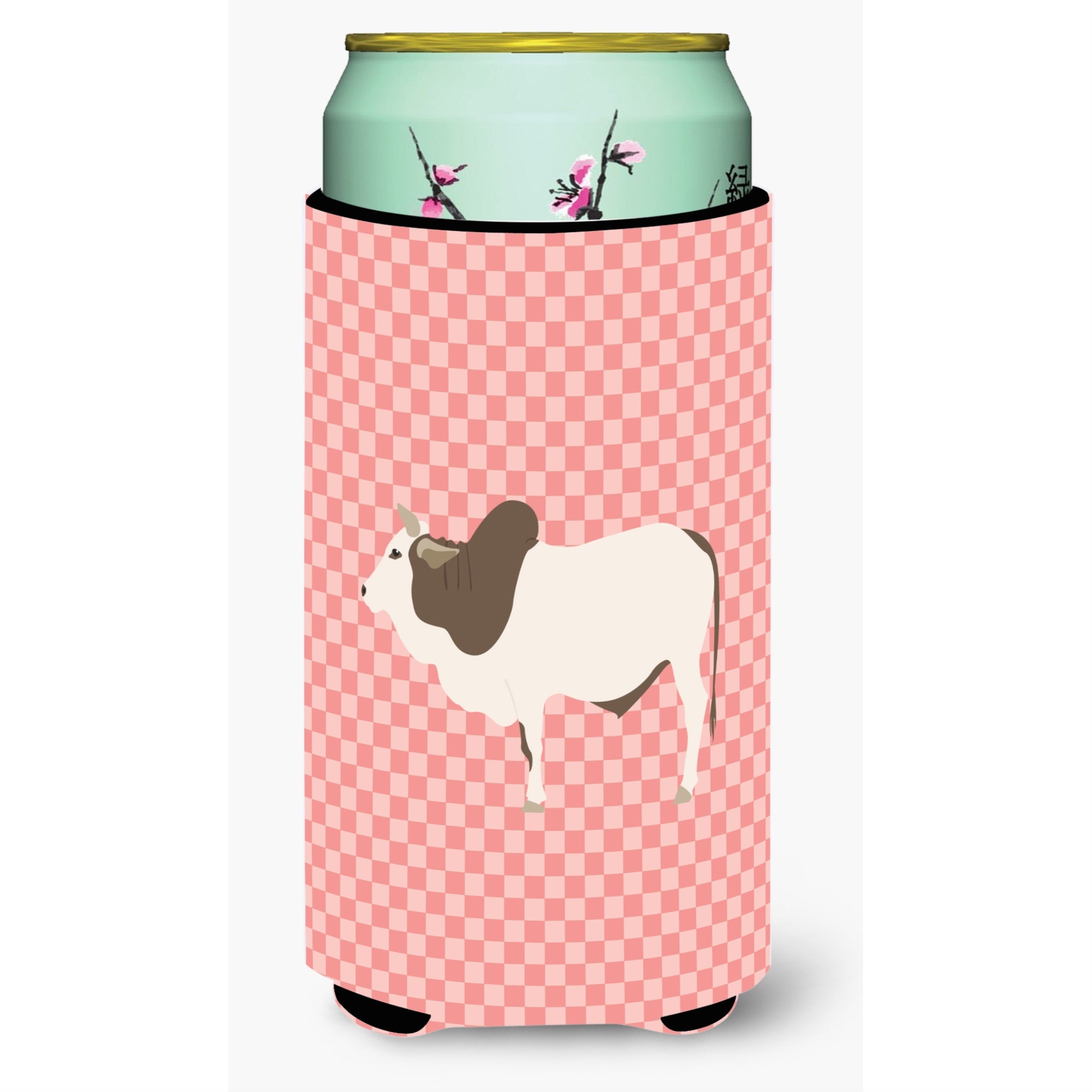 Caroline'S Treasures Malvi Cow Pink Check Decorative Can Hugger, Tall Boy, Multicolor