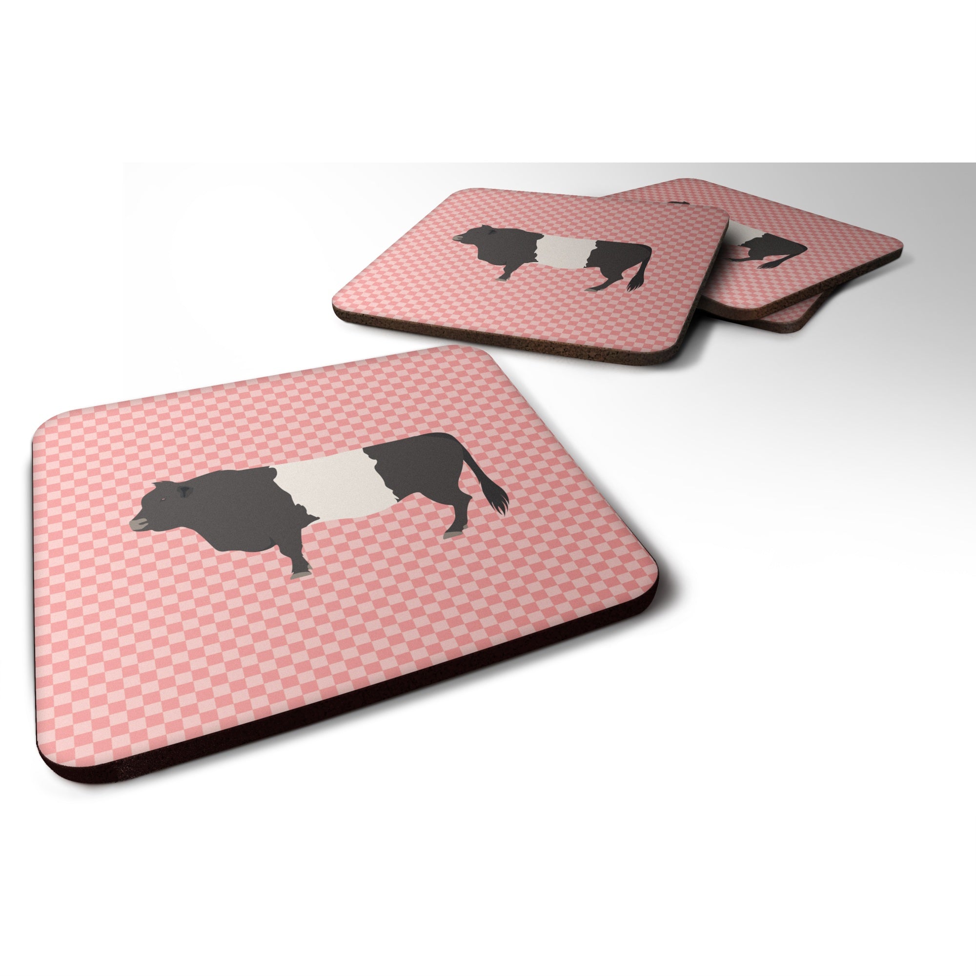 Caroline'S Treasures Belted Galloway Cow Pink Check Decorative Coasters, 3.5, Multicolor