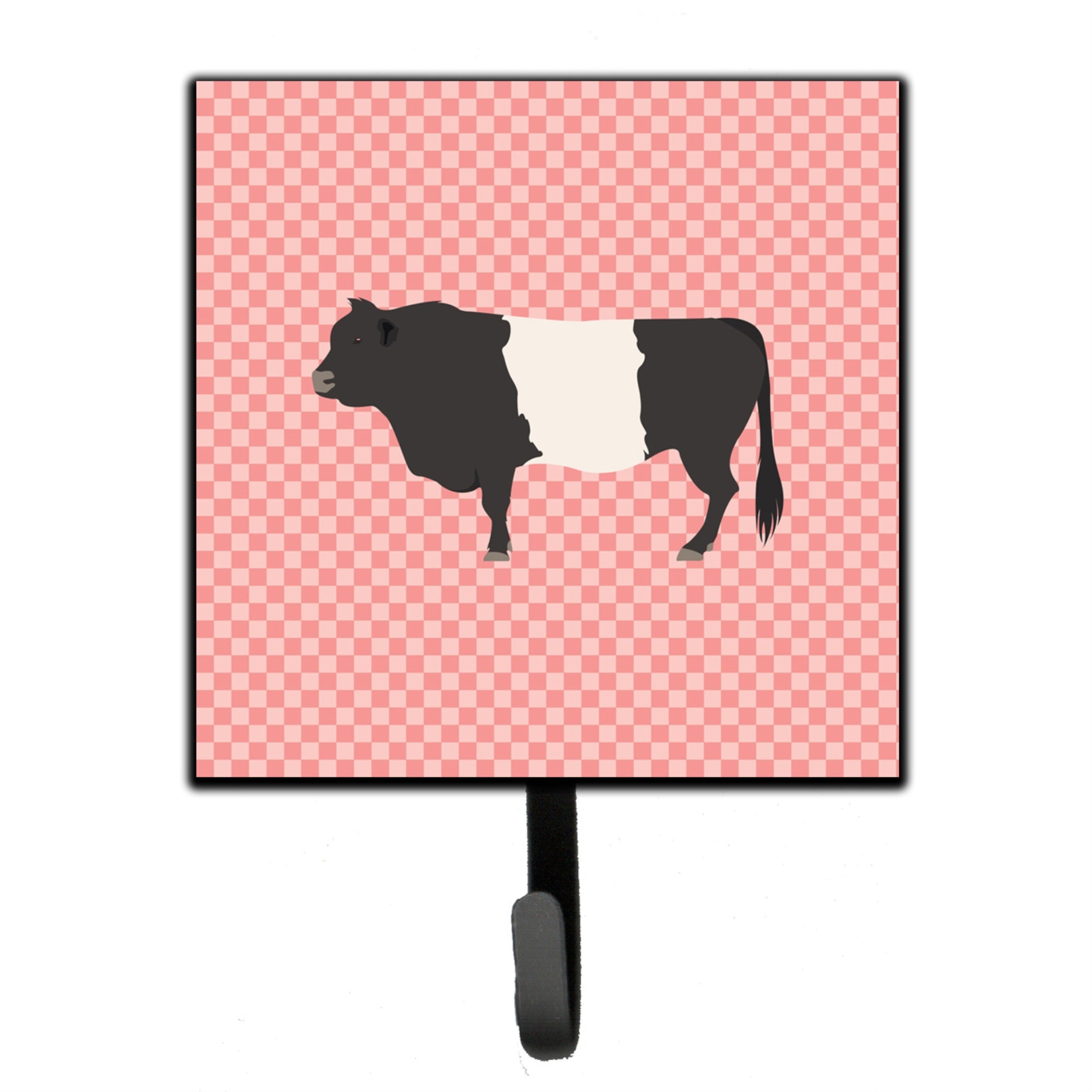 Caroline'S Treasures Belted Galloway Cow Pink Check Wall Hook, Small, Multicolor
