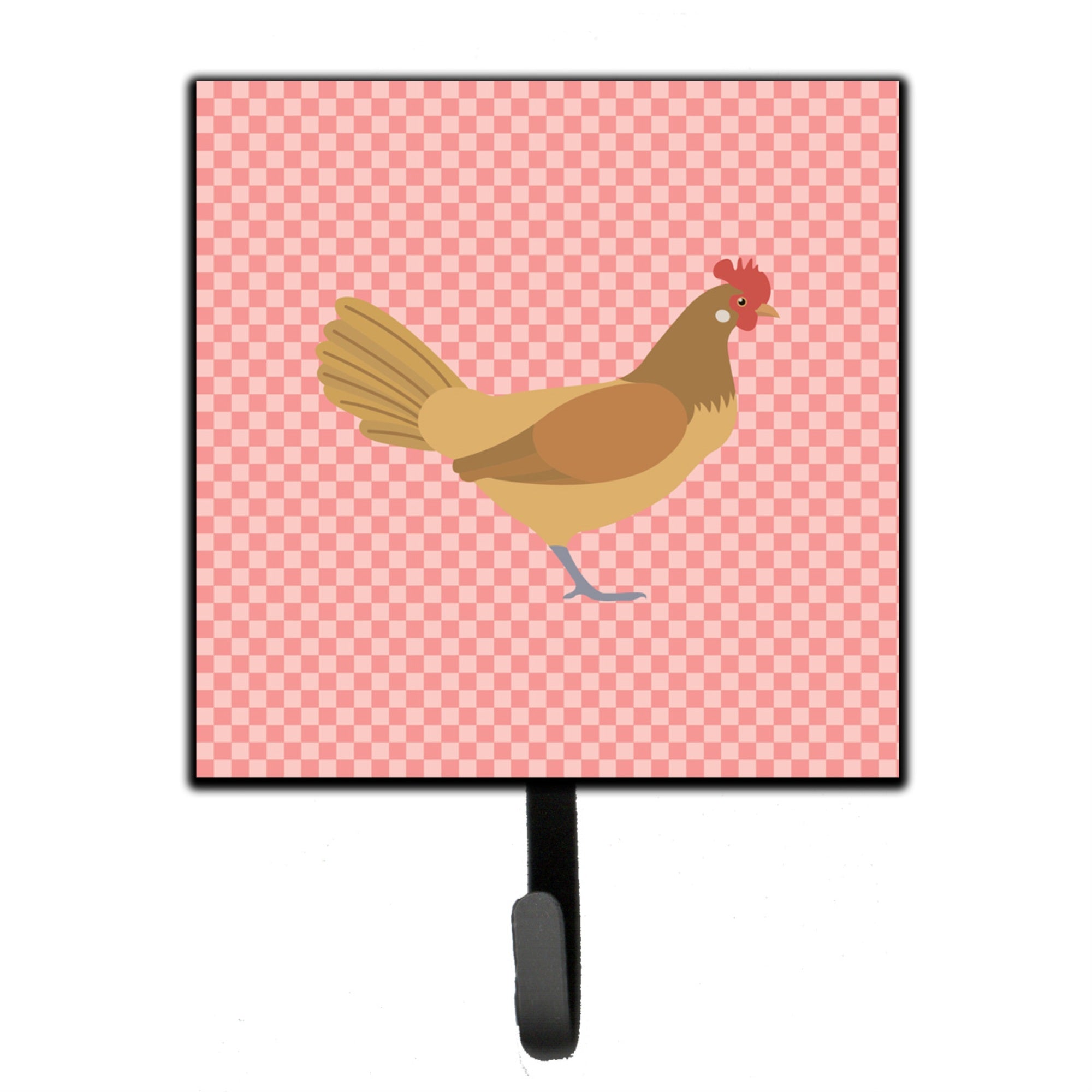 Caroline'S Treasures Frisian Friesian Chicken Pink Check Wall Hook, Small, Multicolor