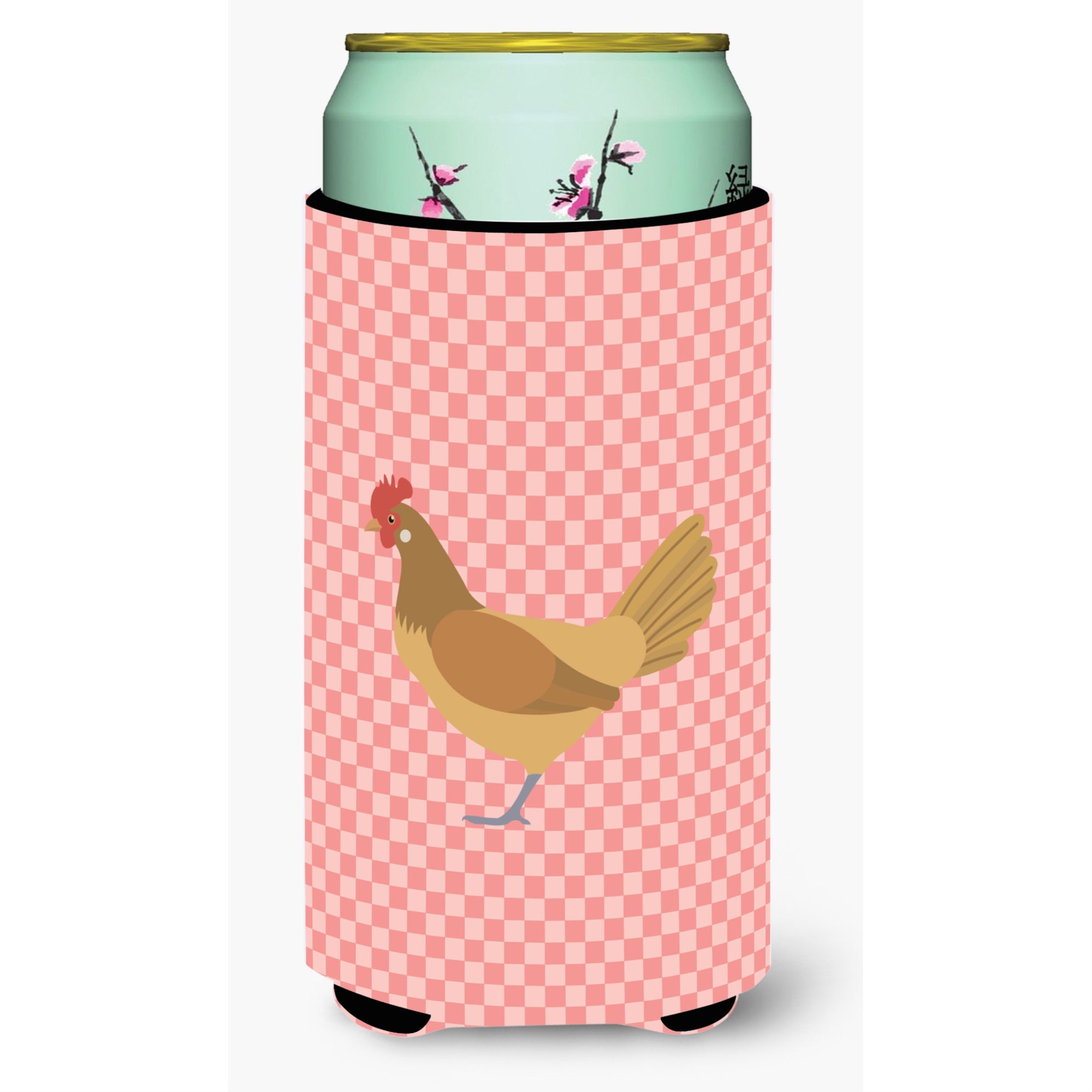 Caroline'S Treasures Frisian Friesian Chicken Pink Check Decorative Can Hugger, Tall Boy, Multicolor